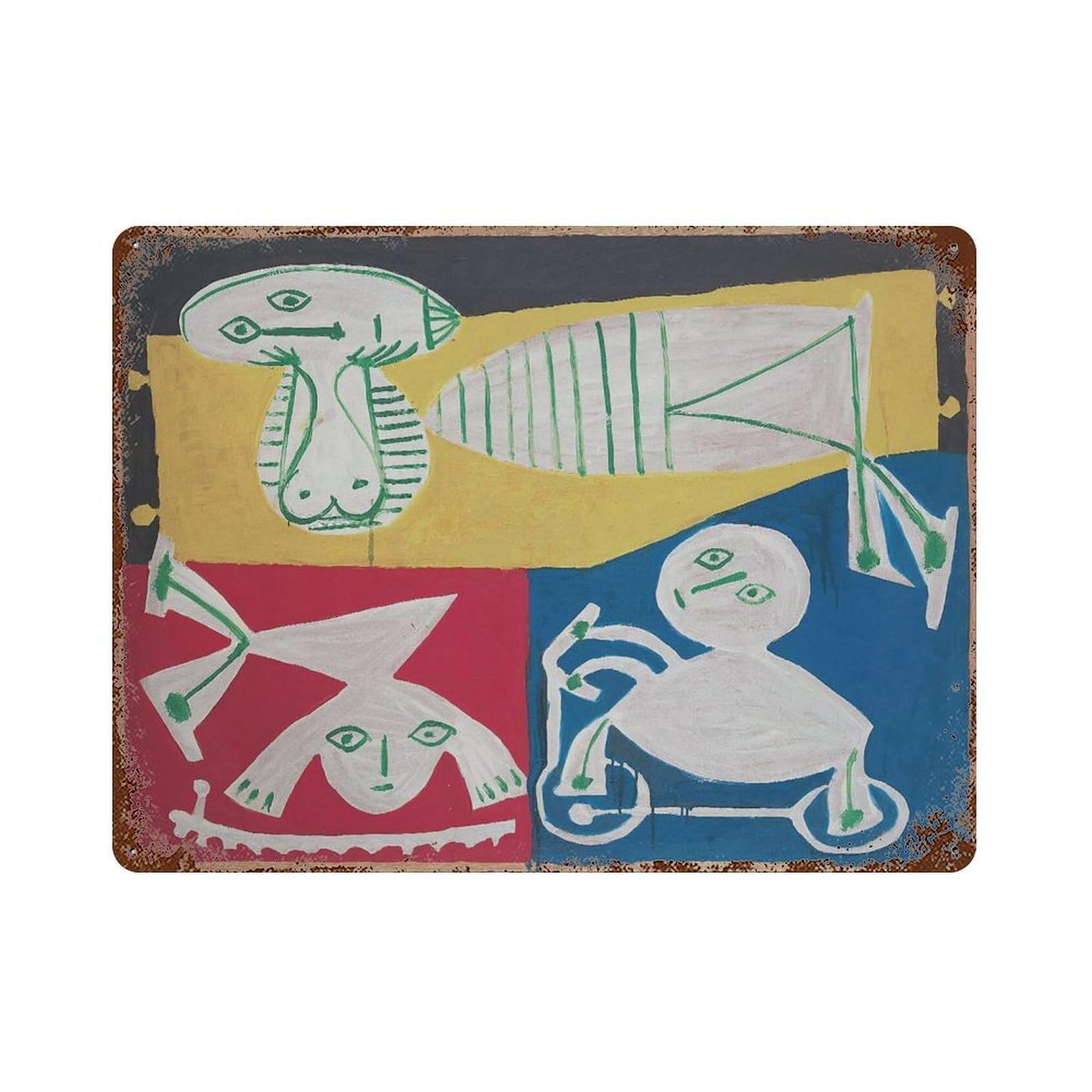 xiaoxiaoshen Pablo Picasso Jeux D’enfants, Vallauris 1951, Exhibition Fine Reproduction Wall Decor Art Metal Tin Poster Modern Home Decor Art Home Bar Shop Decorations Vintage Sign 30x40cm