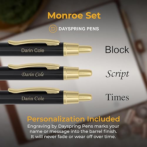 Miniatura 3 de Dayspring Pens Set de regalo personalizado de bolígrafo y lápiz Monroe - Acabado de laca negra. Grabado personalizado de tu nombre o mensaje. Caja
