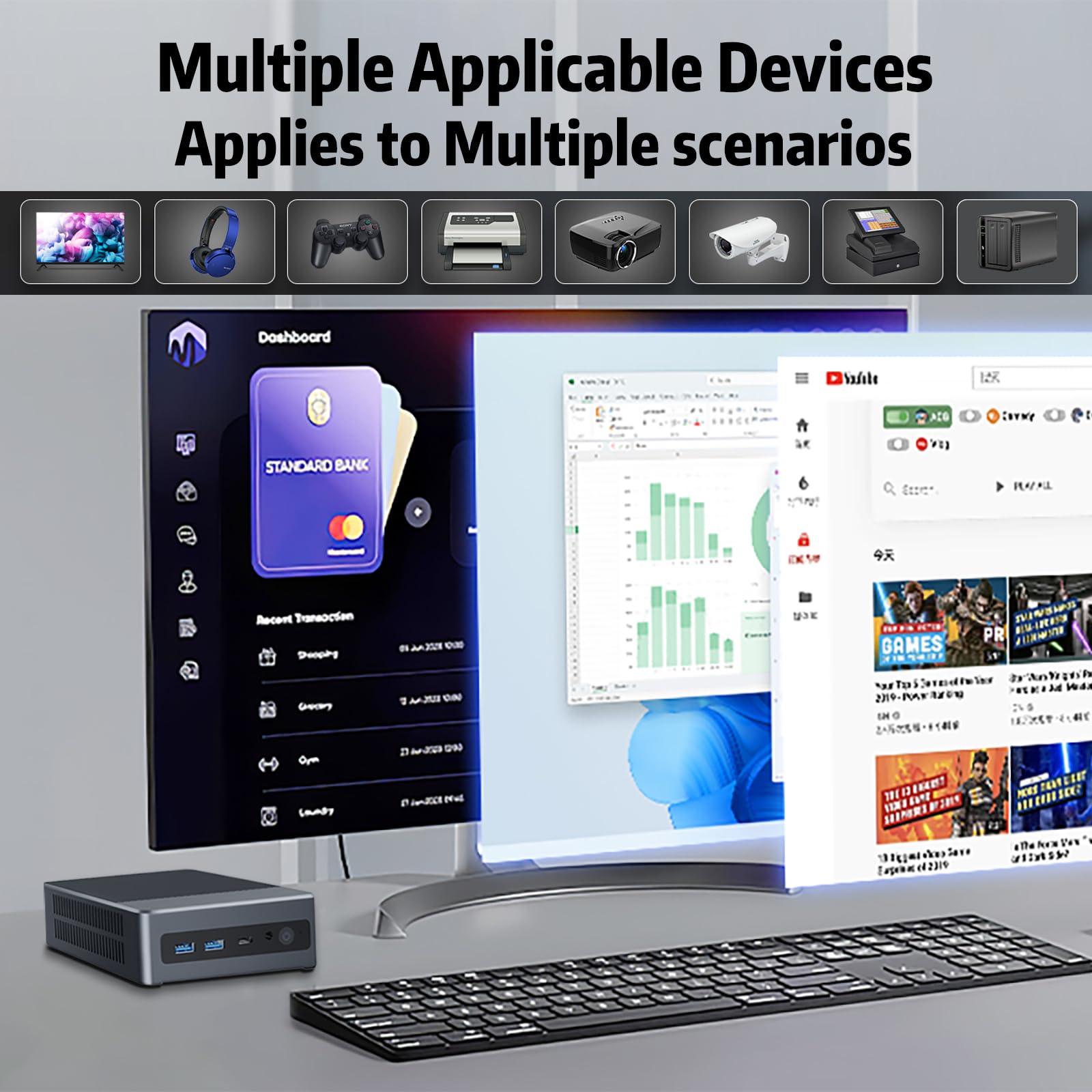 KUMNOSAL Mini PC 16GB LPDDR5 RAM+512GB M.2 SSD, Alder Lake-Ν100 (fino a 3,4GHz) Mini computer, WIFI 6| HDMI | 2*USB3.0 | Tipo C completo | BT 5.2, Win 11 Mini Computer Desktop per casa/lavoro/scuola