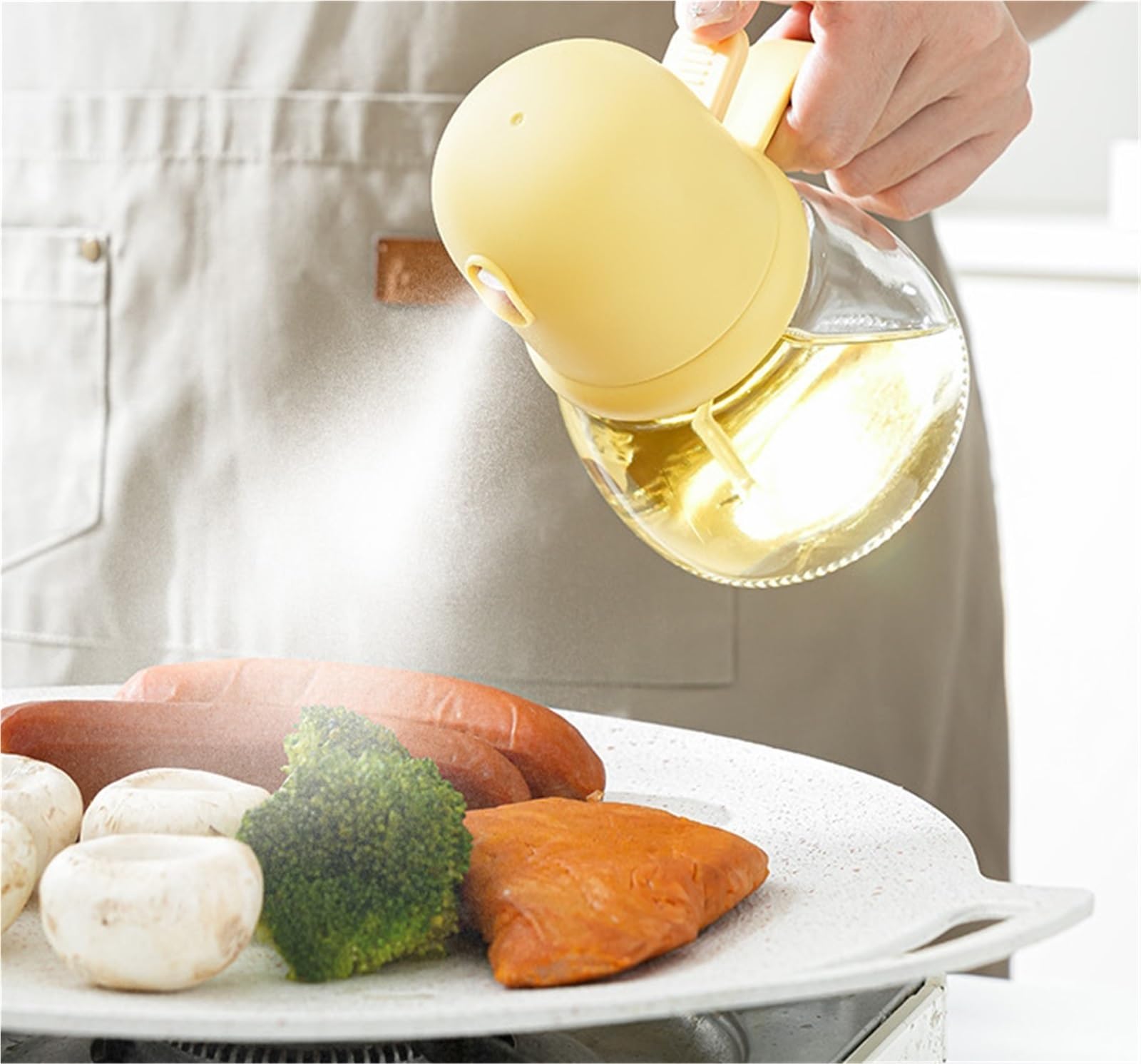 Dozownik do Oleju Kuchennego Szklany Rozpylacz Oleju Typu Push Nadaje Się Do Gotowania Na Powietrzu I Grillowania W Sprayu Dozownik Octu i Oleju(Yellow)