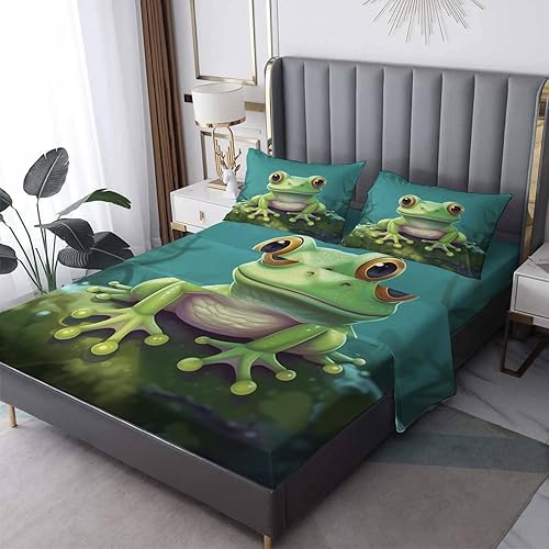 Frog Sheets California King - Sábanas de cama de anfibios tropicales, microfibra suave con bolsillo profundo, sábanas y fundas de almohada, 1 sábana