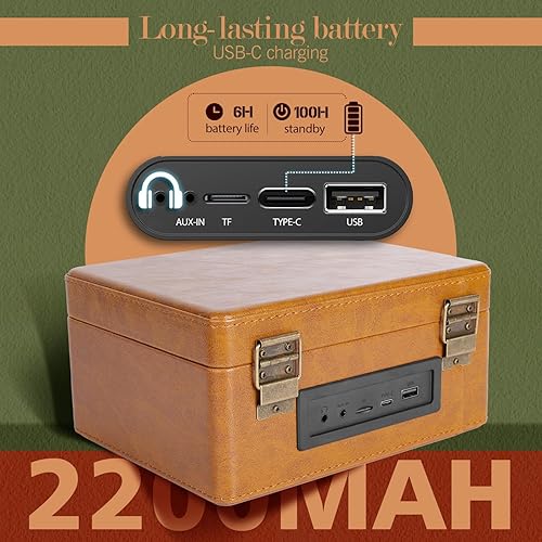 Miniatura 5 de RetroBeat Time Vintage - Caja de música portátil - CD con altavoces, transmisor Bluetooth, recargable, USBAUX, regalo multimodo (marrón)