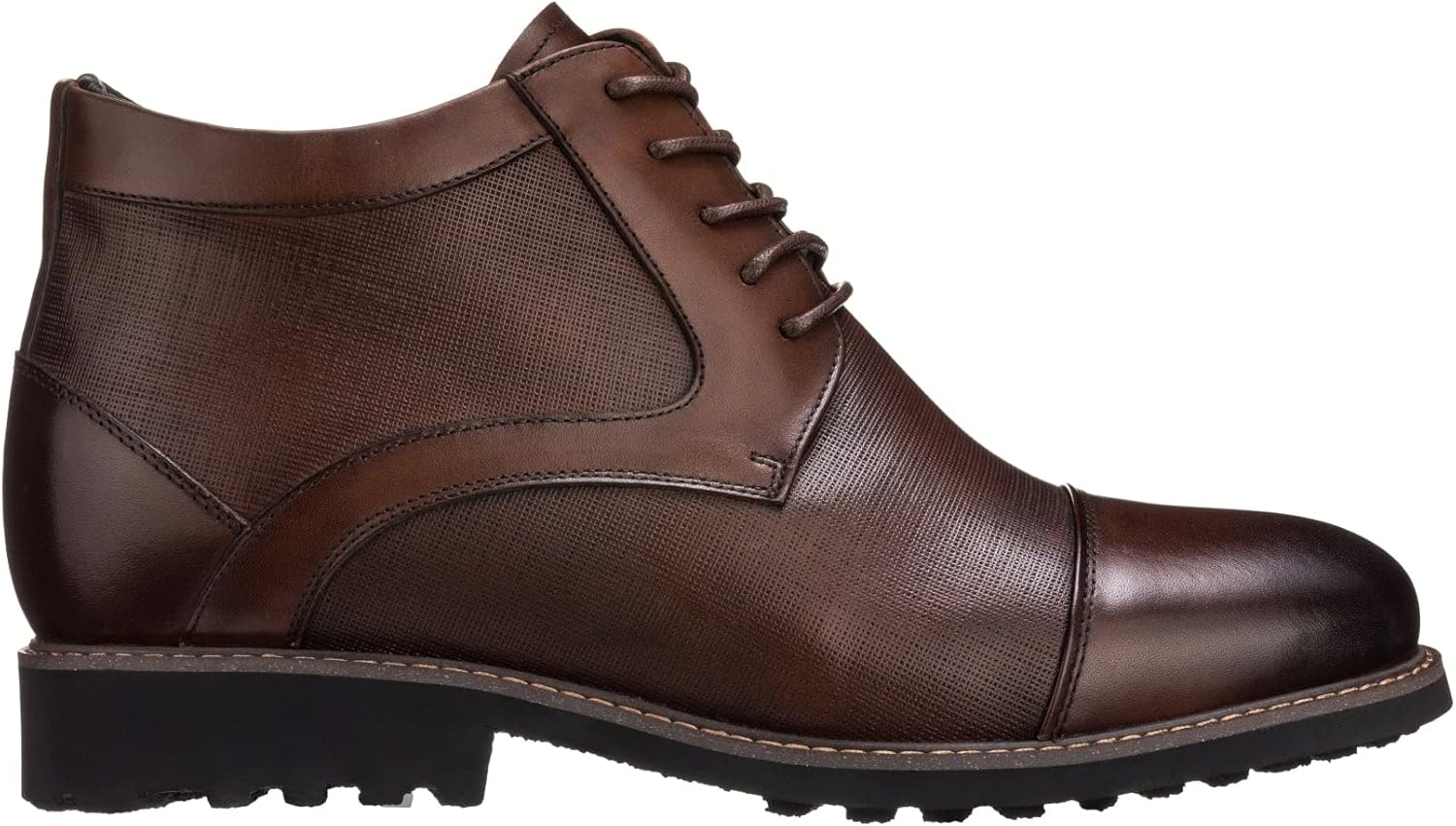 CALTO Men's Invisible Height Increasing Elevator Shoes - Dark Brown Leather Lace-up Cap-toe Boots with Inner Faux Fur - 3.2 Inches Taller - Y41089 - Size 9 D(M) US - Image 2