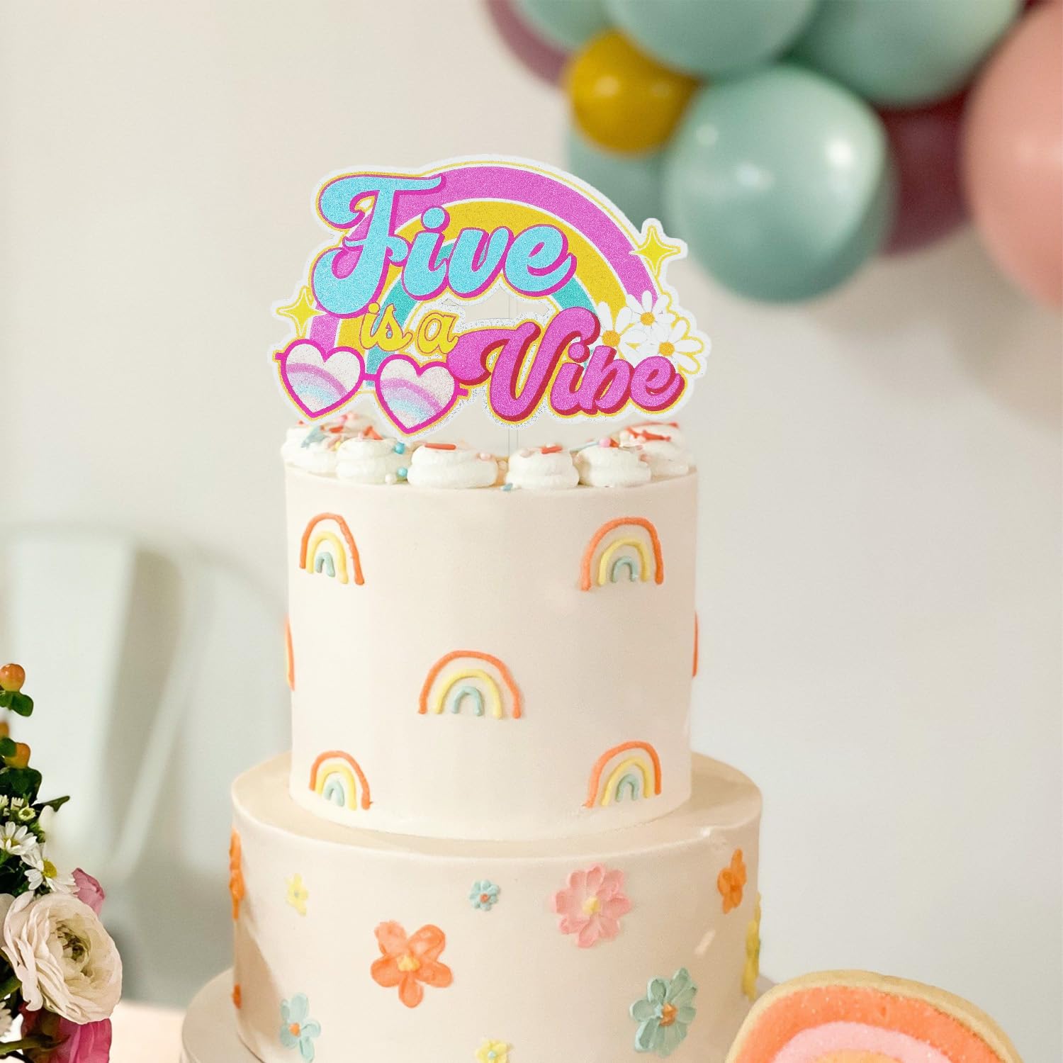 Five Is A Vibe Cake Topper Per 5° Compleanno | Glitter Rosa Fai Da Te Decorazione Torta Per Bambina E Bambino