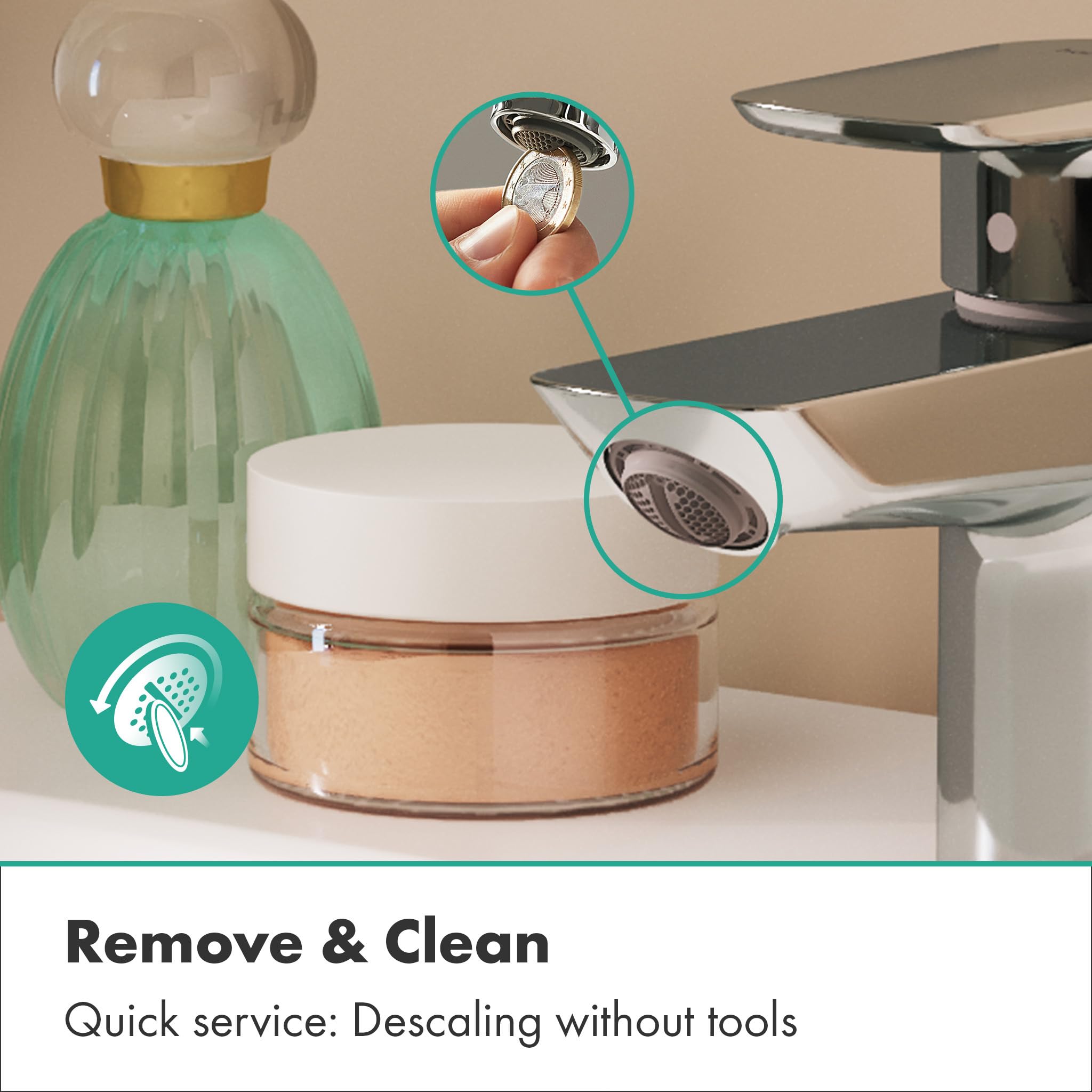 hansgrohe Neovis Q 71346000 bateria umywalkowa z odpływem Push-Open, kran łazienkowy z wylewką, wysokość 63 mm, bateria mieszakowa do umywalki oszczędzająca wodę (EcoSmart), chrom, 71346000