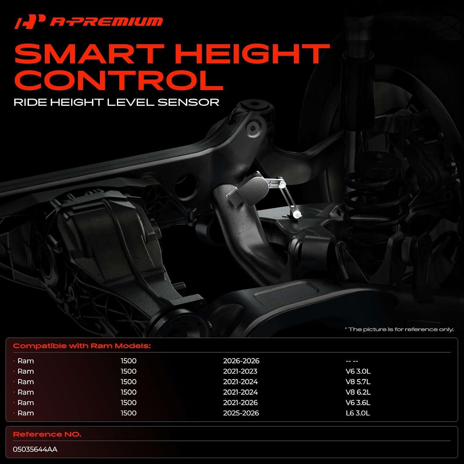 A-Premium Ride Height Level Sensor Compatible with Ram 1500 2021 2022 2023 2024 2025 2026, Front Driver Side