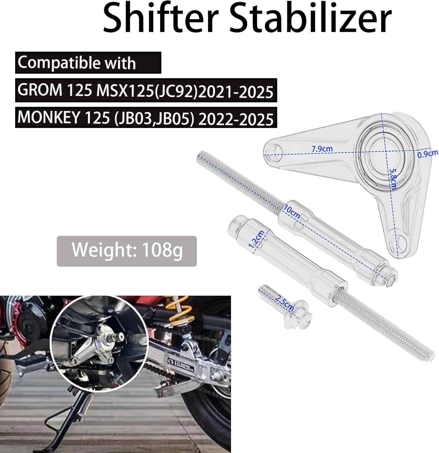 Monkey125 Left Gear Shift Lever Shifter Stabilizer Compatible with GROM 125 MSX125 JC92 2021-2025 Monkey 125 JB03 JB05 2022-2025 Motorcycle Accessories Shift Shaft Suppor (Black)