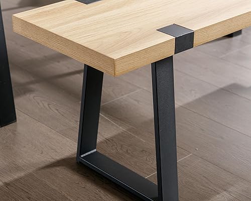 Miniatura 4 de VESCASA Banco de comedor de madera de 60 pulgadas con patas de metal negro para comedor, cocina, roble natural