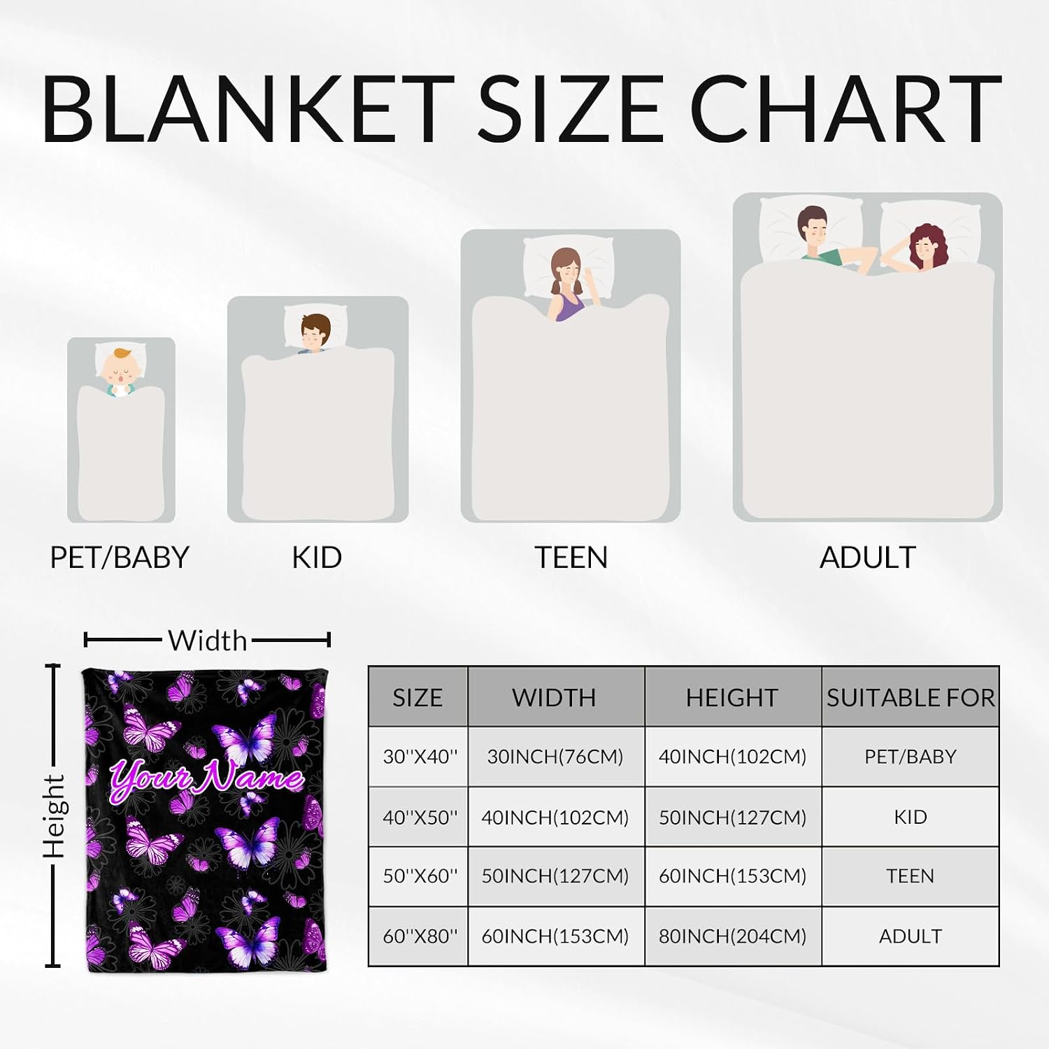 Custom Butterfly Blanket for Girls, Women - 40" x 50" Inches Crib Size - Soft Warm Fuzzy Blankets - Pretty Black Butterfly Throw for Sofa