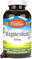 Vista 1 de Carlson - Geles de magnesio, 400 mg de magnesio por cápsula blanda, soporte cardíaco y muscular, cápsulas de gel de magnesio, función intestinal