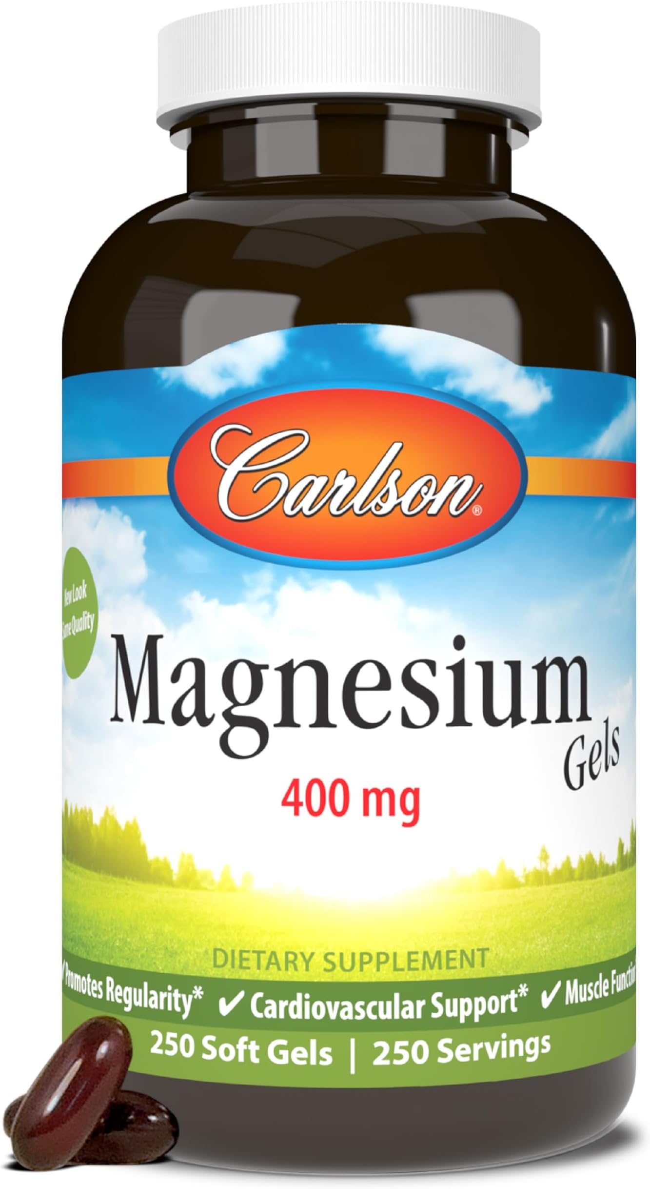 Magnesium Gels, 400 mg of Magnesium per Softgel, Heart & Muscle Support, Magnesium Gel Caps, Bowel Function, Magnesium Supplement, 250 Softgels
