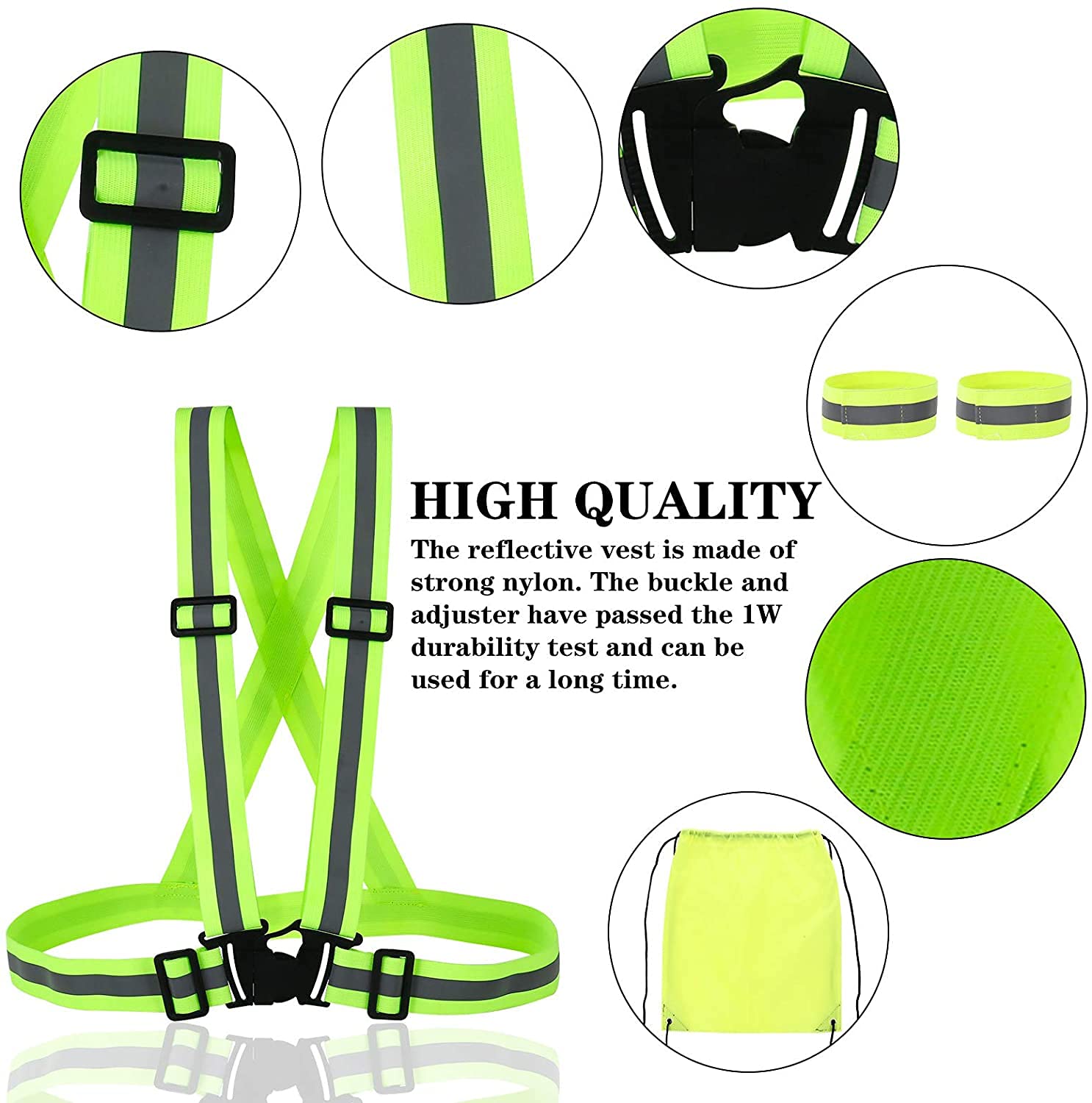 4 confezioni gilet riflettente Gear con 8 pacchi da polsini riflettenti Borsa da polsini Visibili Visibile Cintura for cintura di sicurezza regolabile for notte Outdoor Working Walking Cycling Bicycle