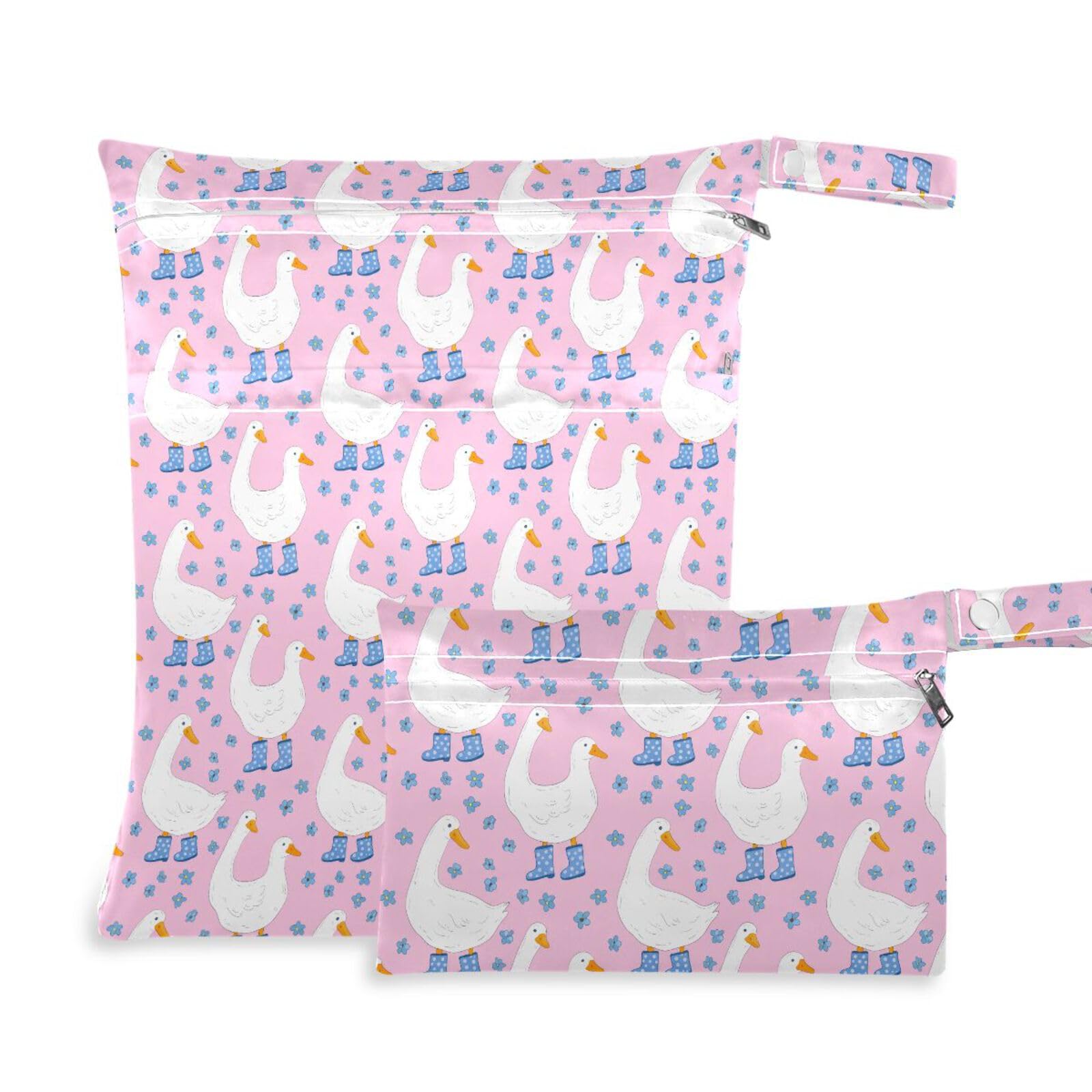 Coikll Wet Dry Bags for Cloth Diaper 2 Pack Waterproof Yoga Gym Bag for Swimsuit Wet Clothes Baby Items-?Cute White Geese?