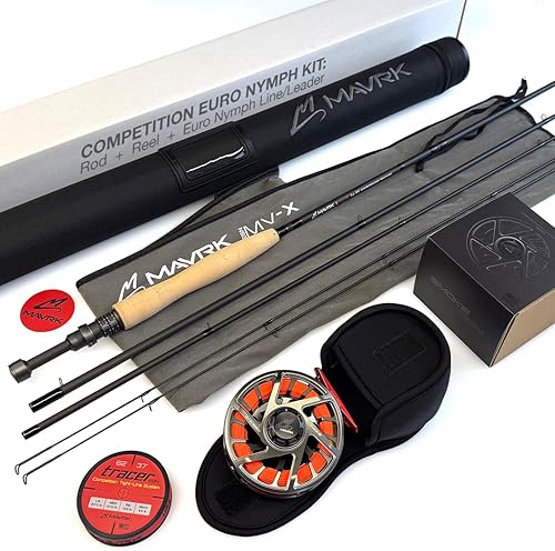 M avrk - Combo de pesca con mosca Euro Ninfa – Caña MV-X + carrete de humo + trazador 62 Euro Ninfa Line y líder – Sistema completo de línea