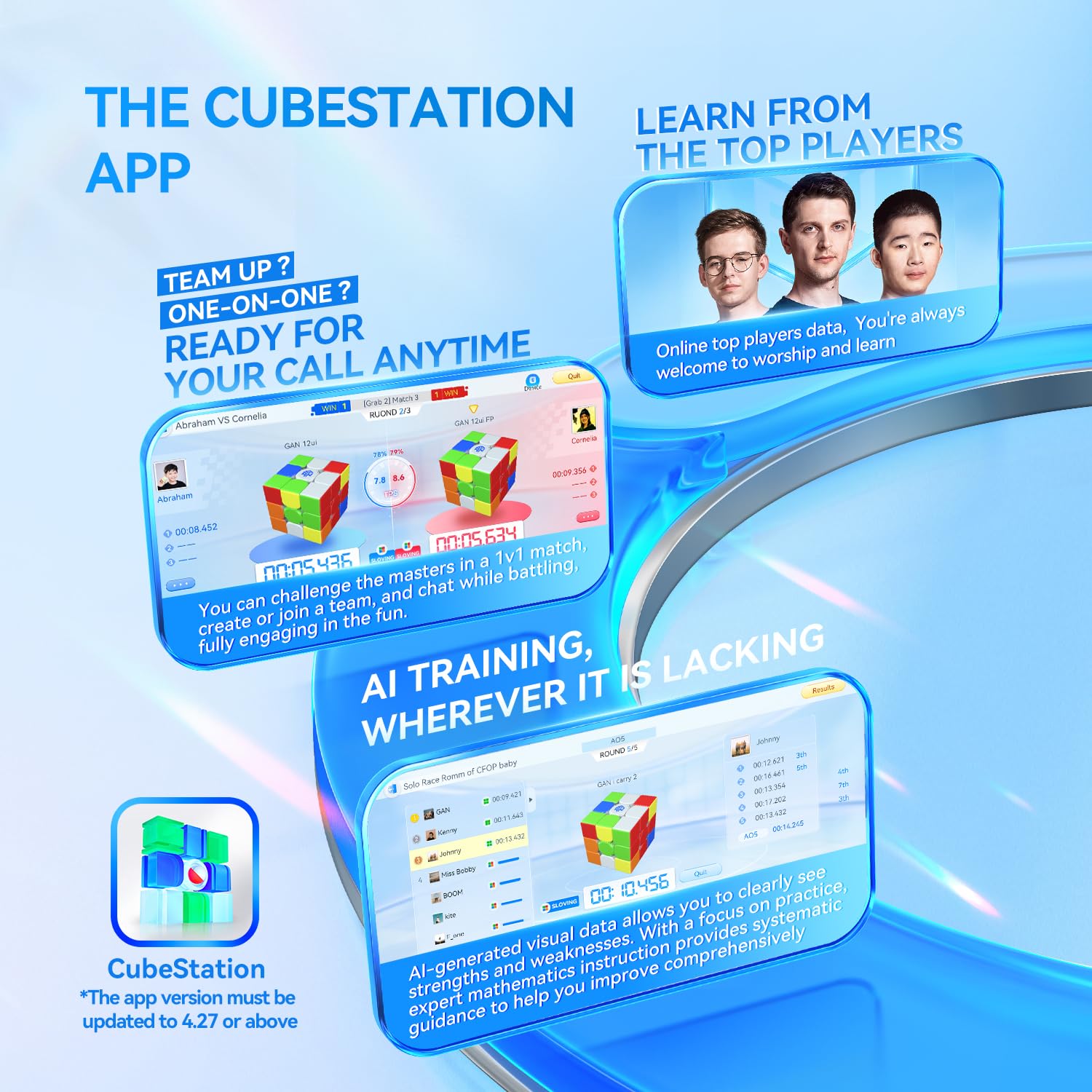 GAN12 ui Maglev, Cube Intelligent 3x3 avec GAN PowerPod, Cube de Vitesse Magnétique Intelligent Connecté Via Bluetooth pour des Jeux en Ligne/Formation IA, Cube Magique pour Garçons et Adultes