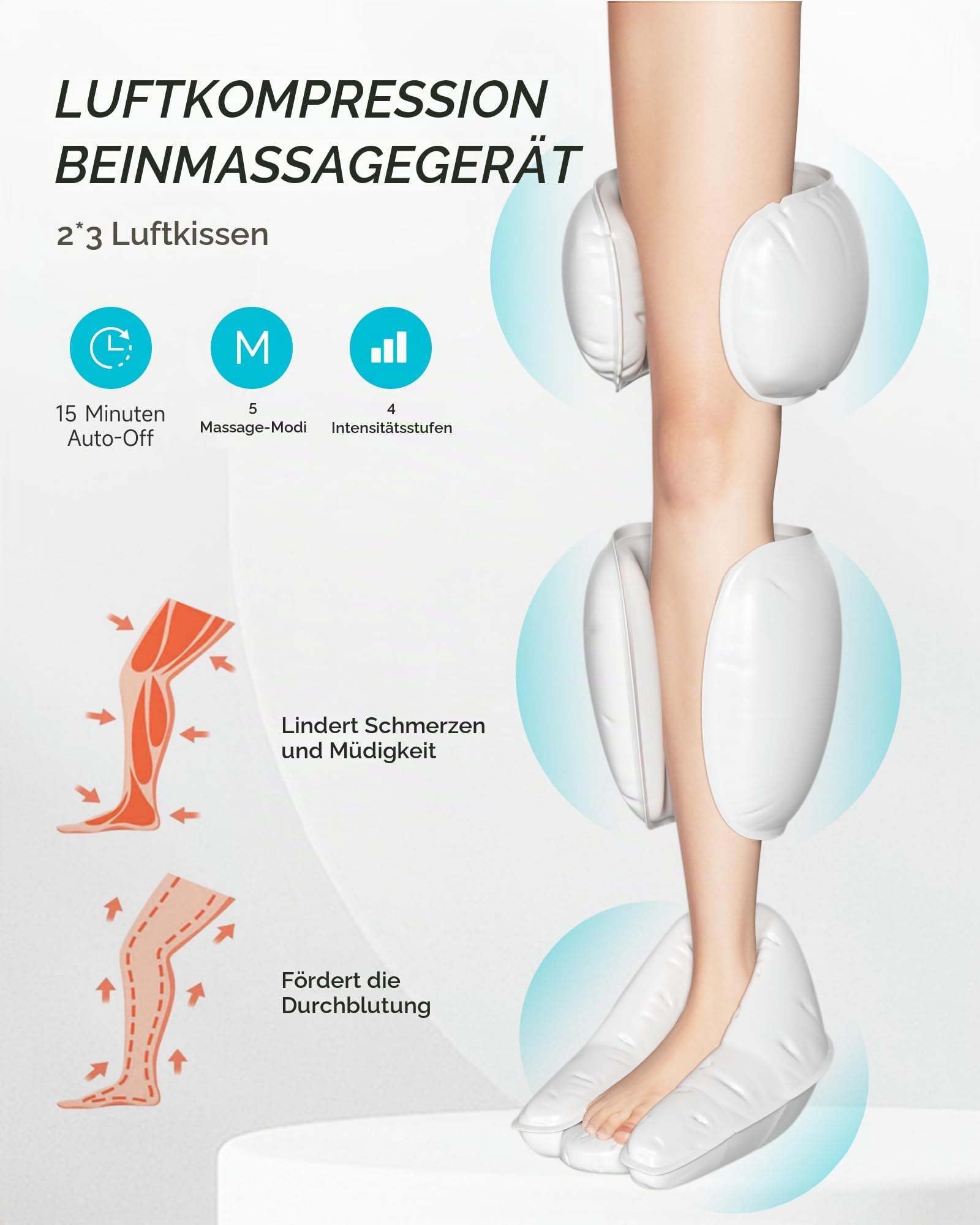 ALLJOY Beinmassagegerät mit Wärme und Kompression, Massagegerät Bein für die Durchblutung und Lymphdrainage, 5 Modi 4 Intensitäten 2 Wärmestufen, Geschenk für Männer Frauen