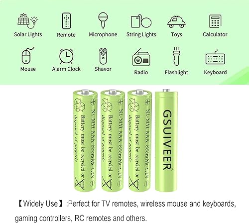 Miniatura 6 de GSUIVEER Baterías de luz solar recargables AAA NiMh 600mAh 1.2V para luces de jardín al aire libre (paquete de 20)