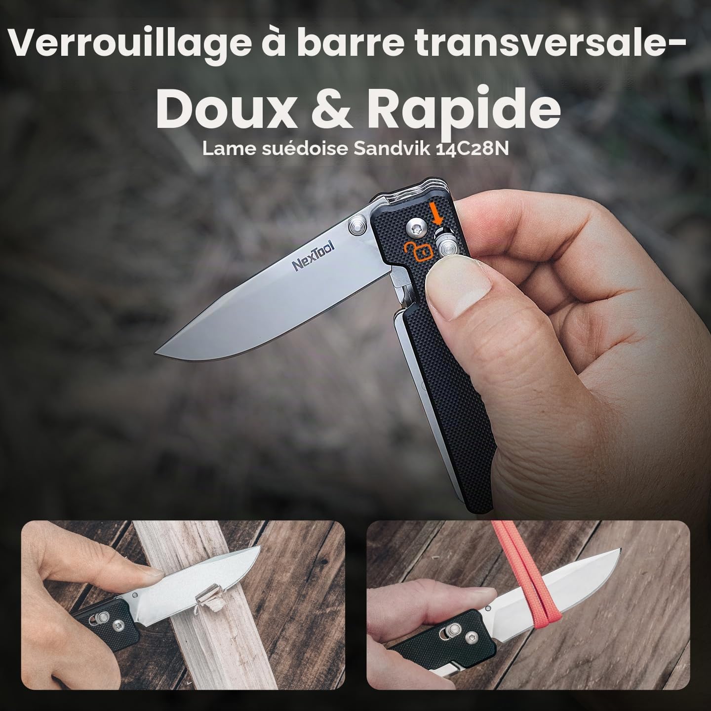 NexTool Knight K30 Couteau de Poche Pliant 11 en 1 à Verrouillage par Axe, Outil Multifonctions EDC avec Lame en Acier, Manche G10, Ciseaux Moletés, Jeu de 10 embouts de tournevis de 4 mm pour Camping