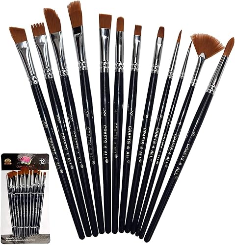 Crafts 4 All Paint Brushes 12 Set Professional Paint Brush Round Pointed Tip Nylon Hair Artist Acrylic Brush for Acrylic Watercolor Oil Painting - 12