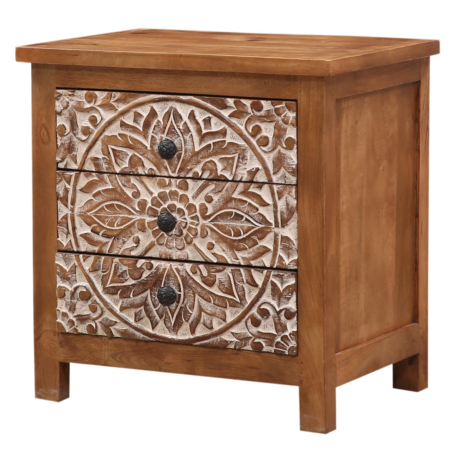 Commode Orientale Adaja 55cm - Table Chevet Bois Manguier Laiton Design Marocain