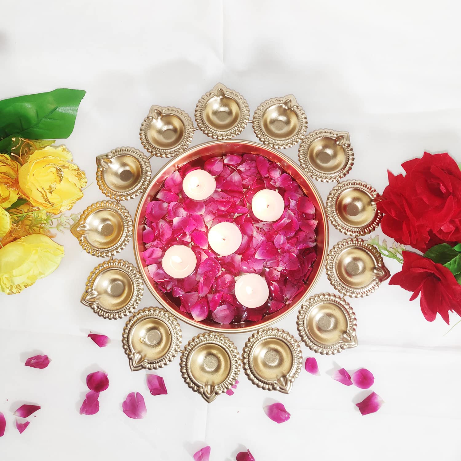 Royal Craft Decor Golden Decorative Metal Diya Urli Bowl (10 inches)