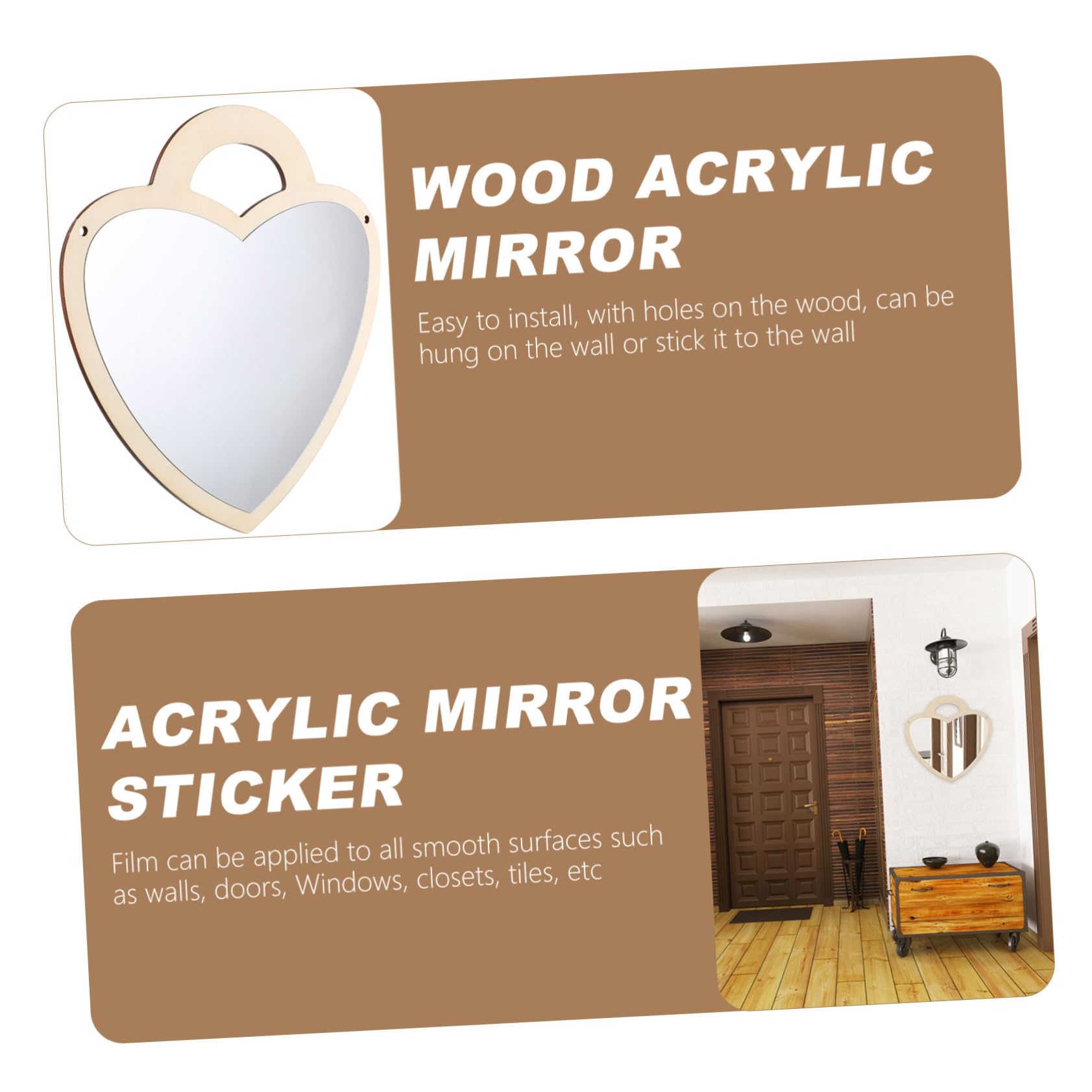 Unomor Wooden Base Rabbit Mirror Ornament Acrylic Decorative Mirror Wall Stickers for Children's Room