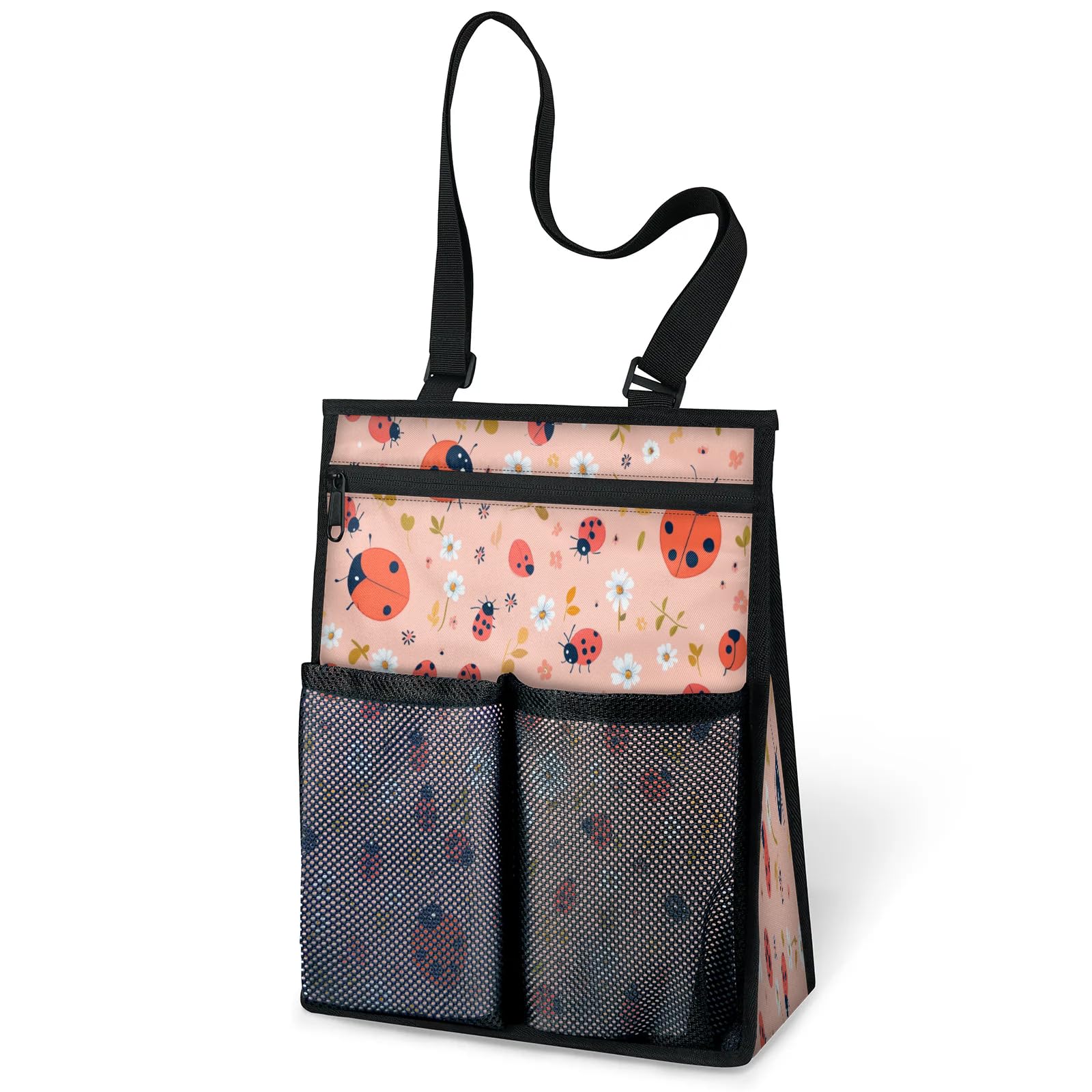 Ourtheme Ladybugs Flowers Portable Shower Bag for Travel Gym Camp Beach Tote Shower Caddy Bags Hanging Toiletry Organizer