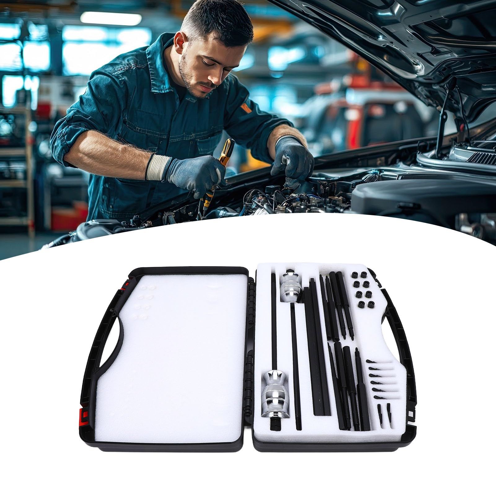 Kit Principale di Sostituzione del Gruppo Guida per Strumento di Rimozione Iniettore Carburante per Motori MG 1.0L 1.4L .5T .6L con Struttura in Acciaio Legato EN 51146 EN