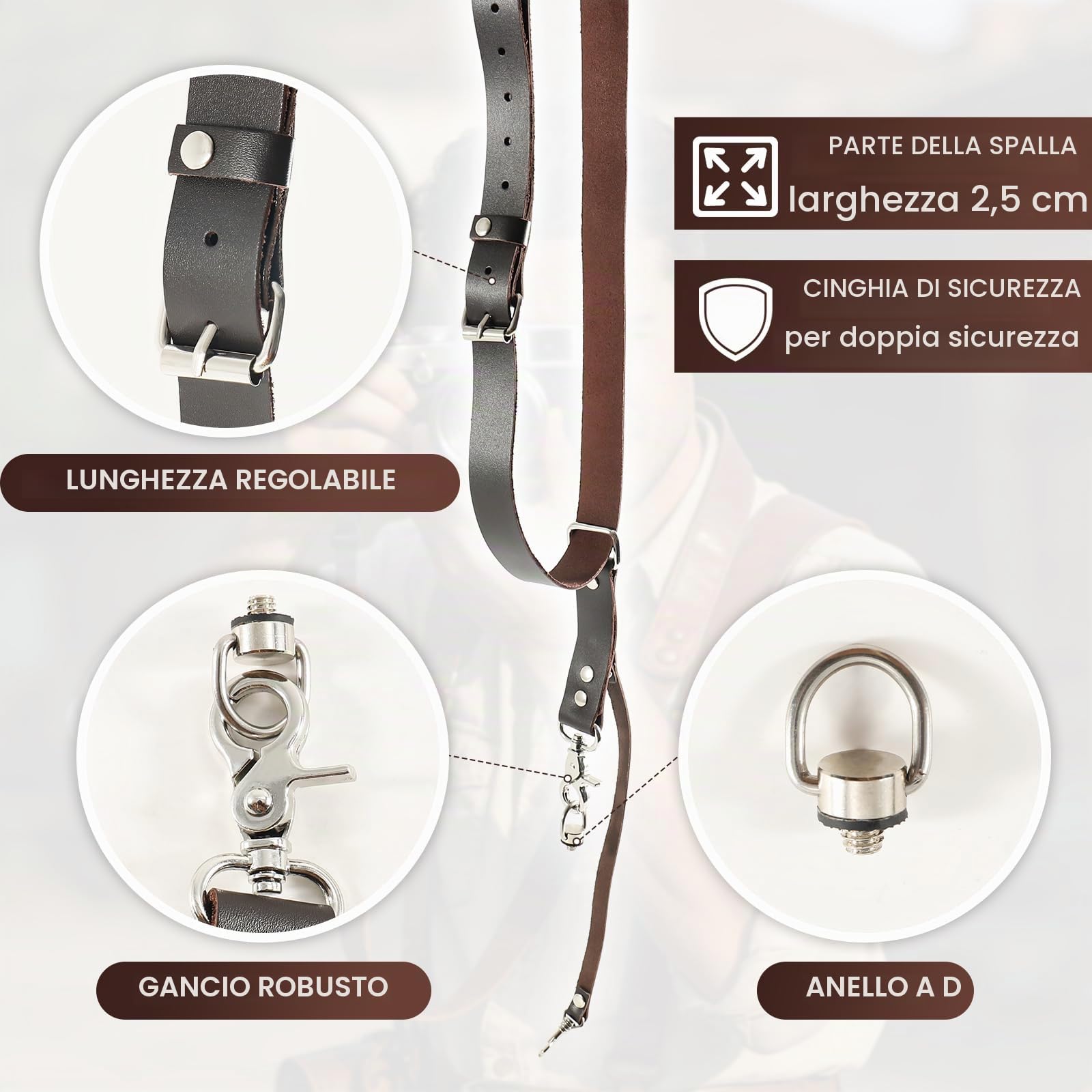 Tracolla per Fotocamera in Pelle Pieno Fiore – Singola Cinghia Professionale a Sgancio Rapido per Tutte le Fotocamere DSLR/SLR