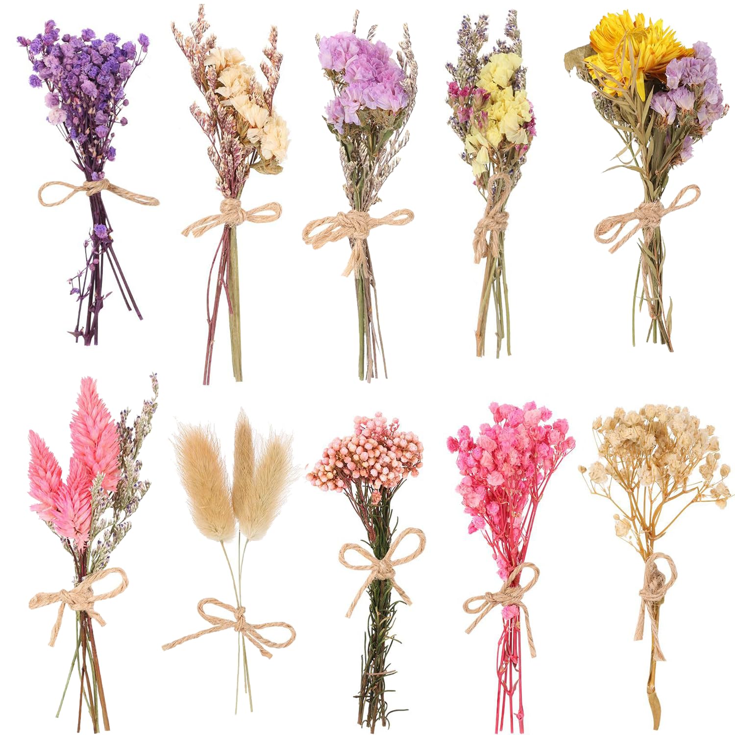 HIVTE Mini Dried Flower Bouquet 12 Bundles Natural Small Boho Baby Breath Floral Decor For Home Crafts (Gypsophila)
