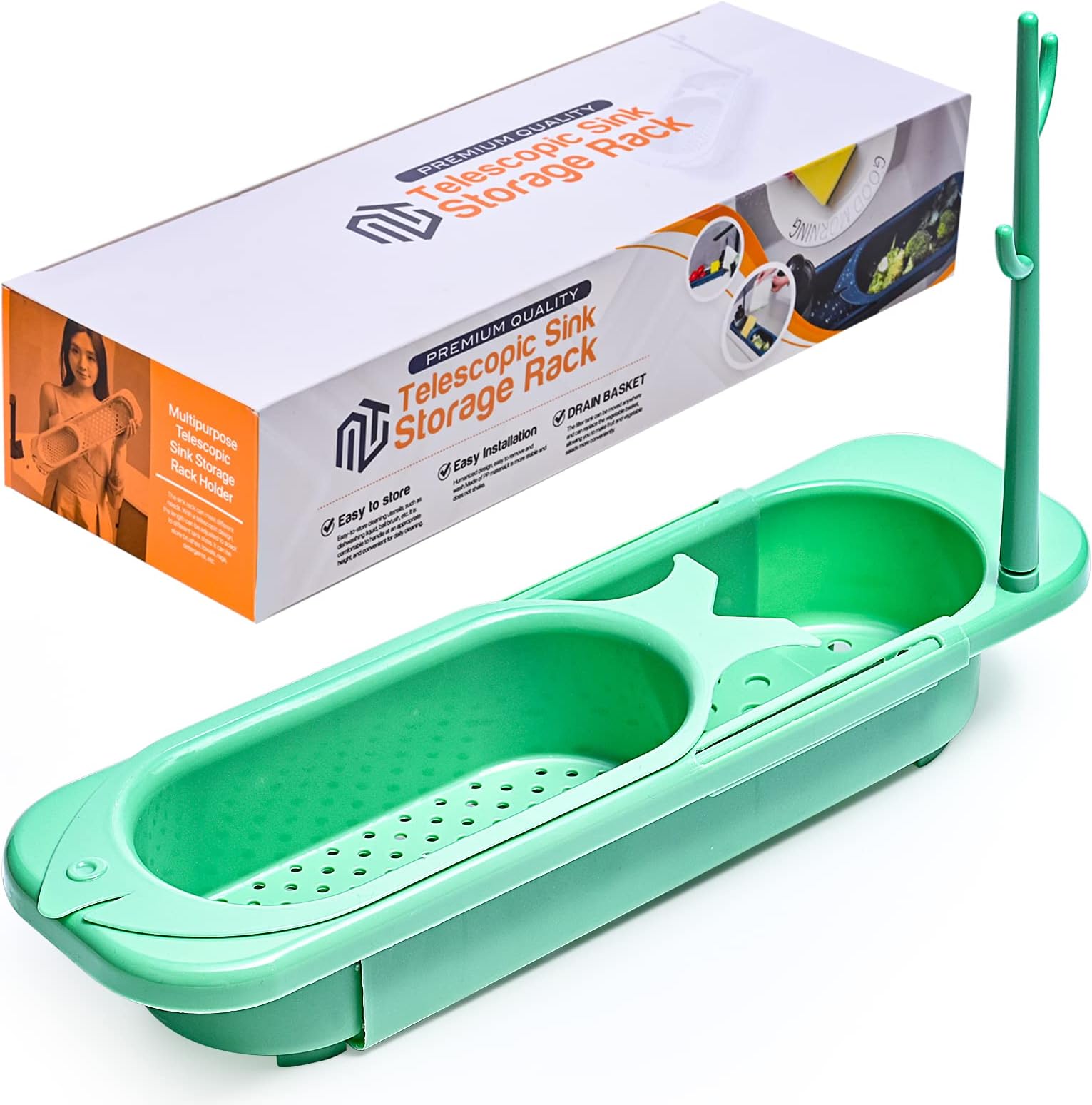 Upgraded Telescopic Sink Storage Rack, Adjustable Sink Storage Rack, Sponge Caddy Telescopic Sink Rack, Telescopic Sink Shelf Kitchen, Sink Storage Rack Dish Hanger for Home Kitchen