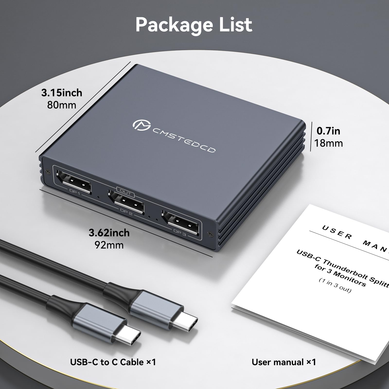 VEDINDUST USB-C zu DisplayPort Splitter für 3 Monitore 4K@60Hz Thunderbolt to 3 Displayport Splitter 1.4 100W PD Unterstützt MST und SST Modi MST Extended Display nur für Windows