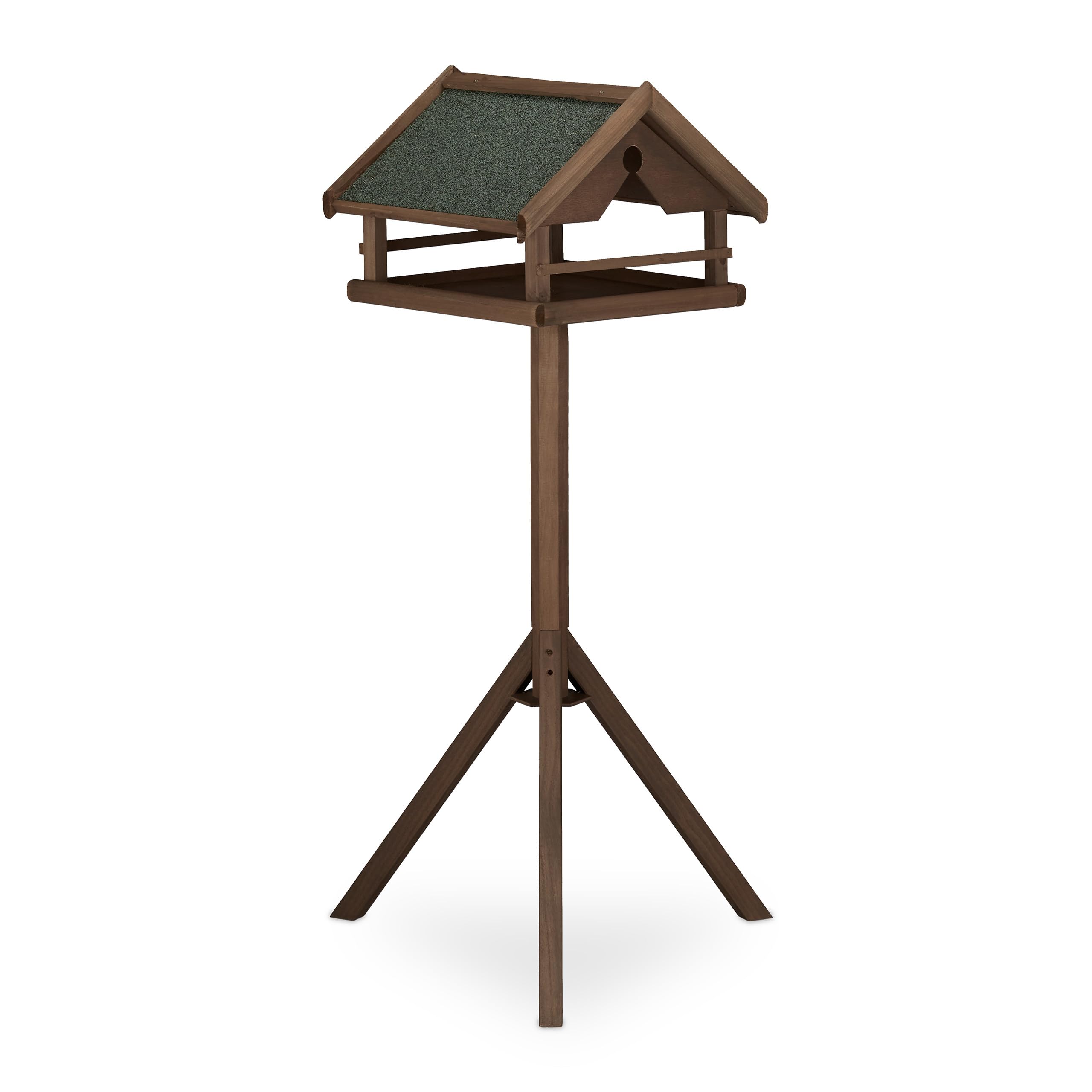 Relaxdays Mangiatoia per Uccelli con Supporto, Casetta con Tetto Resistente alle Intemperie, HLP: 120x62x55 cm, Marrone