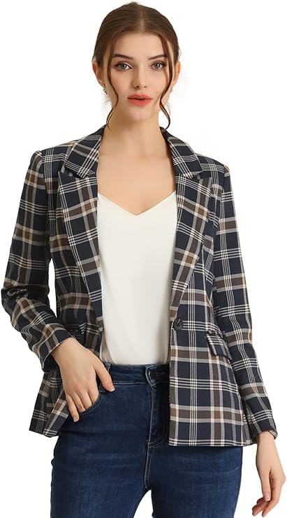 Women's Notched Lapel One Button Boyfriend Blazer