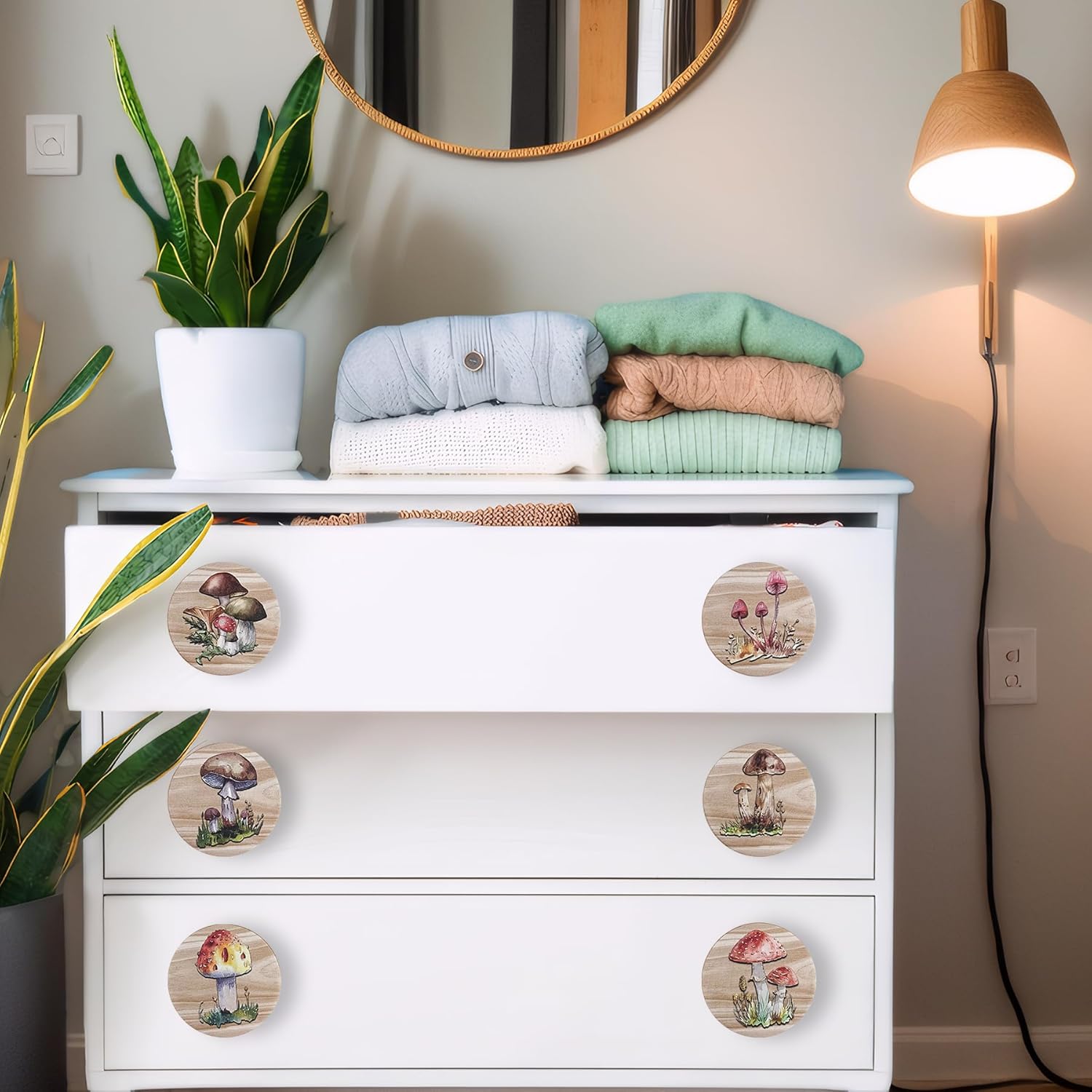 JamJam Set of 8 1.8" Wooden Wild Mushroom Farmhouse Cabinet Knobs Vintage Kitchen Dresser Handles Unique Drawer Knobs and Pulls