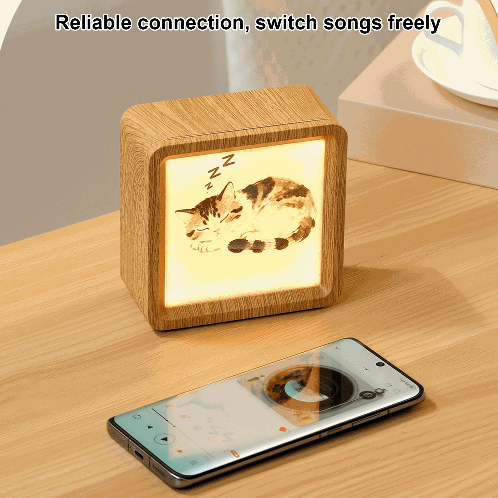 Luocute White Noise Machine, Lautsprecher mit Nachtlicht, für Baby-Erwachsene, Zuhause, Reisen, Büro, Desktop-Kunstdekoration (Holzmaserung +5 Lampenschirmpapiere)