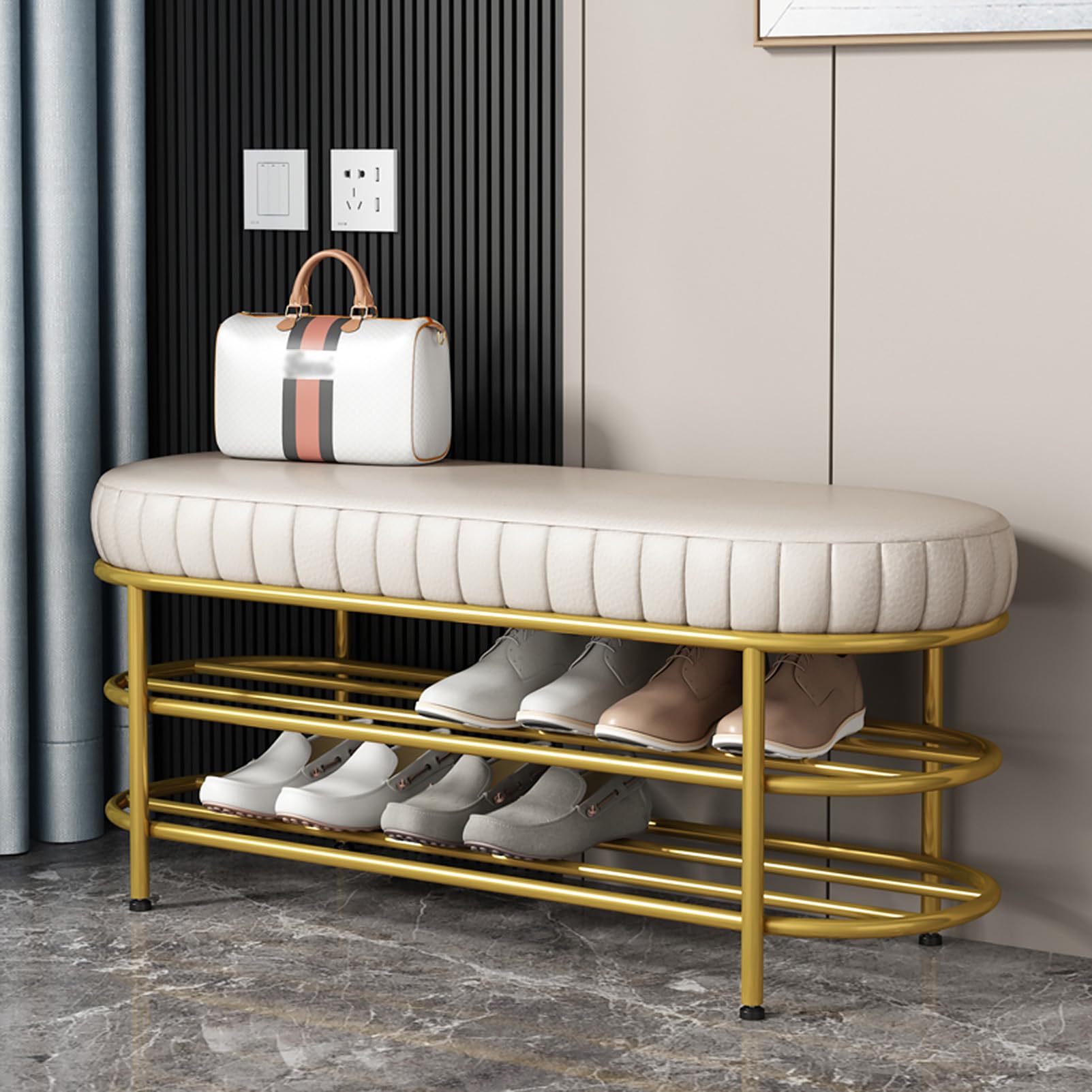 Banc à chaussures d'entrée avec rangement et coussin confortable pour couloir