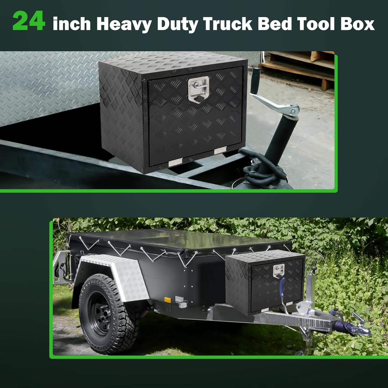SCITOO 24 Inch Aluminum Diamond Plate Heavy Duty Truck Bed Tool Box,Crossover Storage for Most Full Size Pickups,Lockable Weatherproof Chest,Fits 24" Truck Beds,Easy Access to Load and Unload