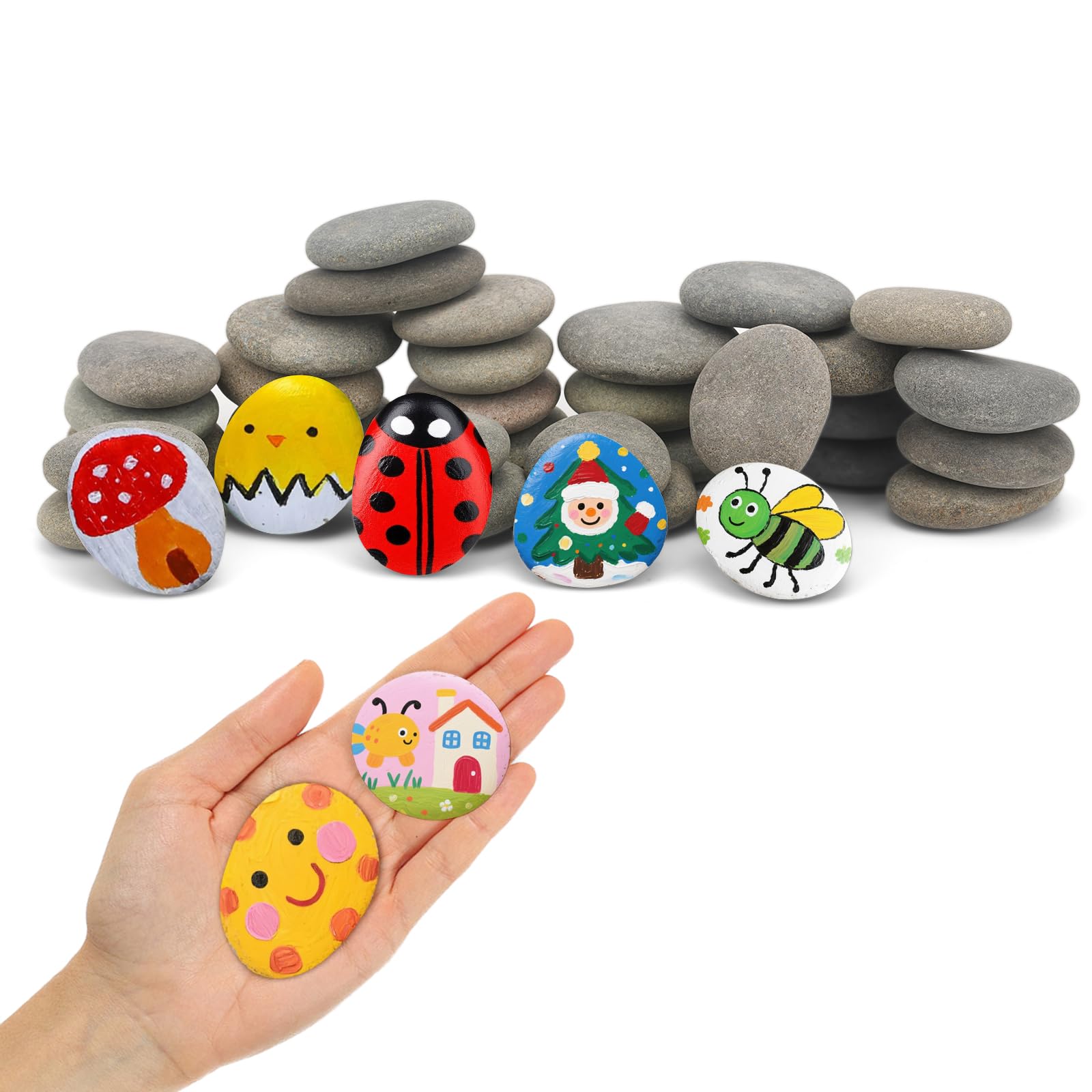 Hisredsun 40 Stück Flache Steine zum Bemalen, 3-5 cm Glatte Kieselsteine, Dekosteine Naturstein,Natürlicher Flussstein für Mandala Bemalen,Zen Garten,Blumentöpfen und Aquarien