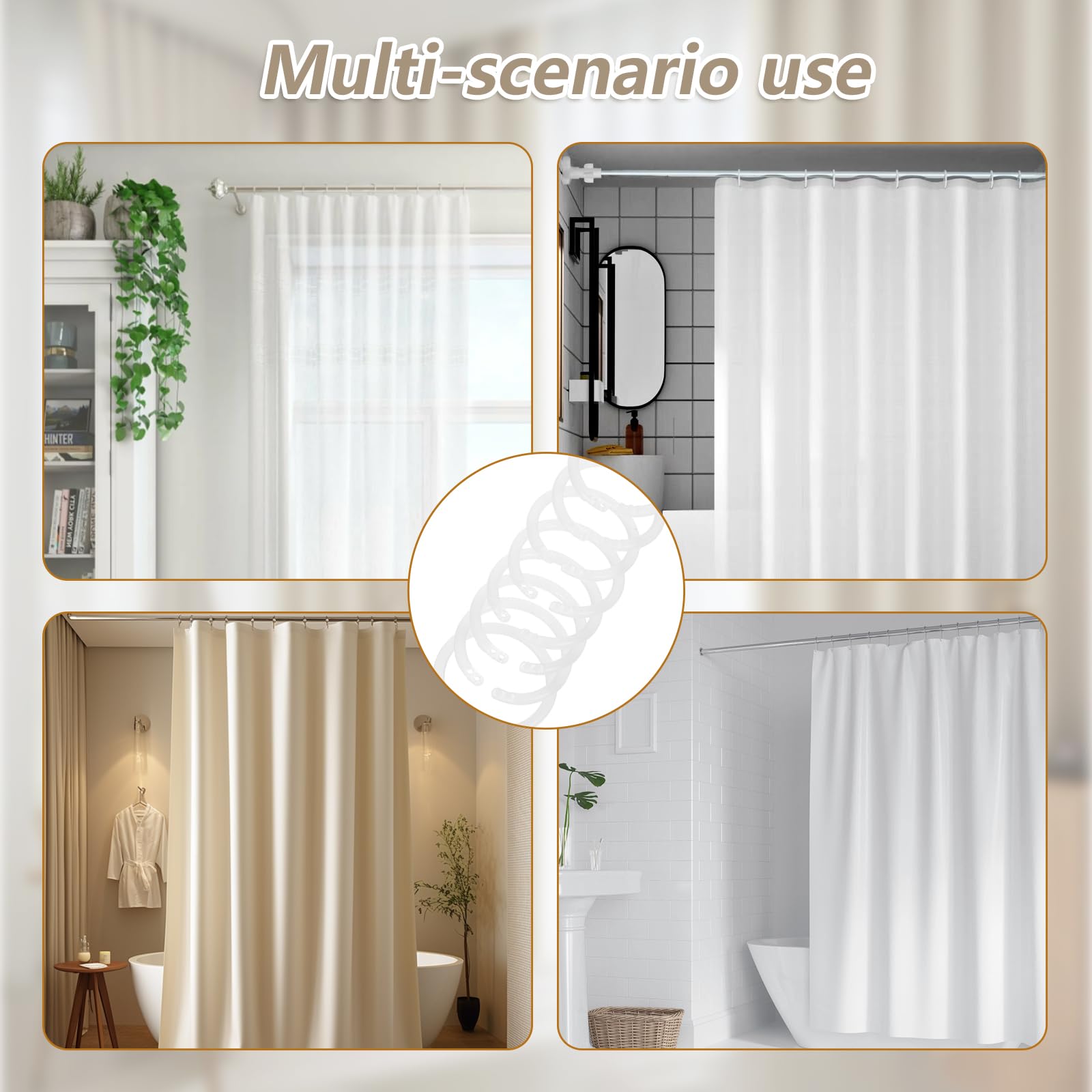 Lot de 100 anneaux et crochets de rideau de douche en métal de 3,8