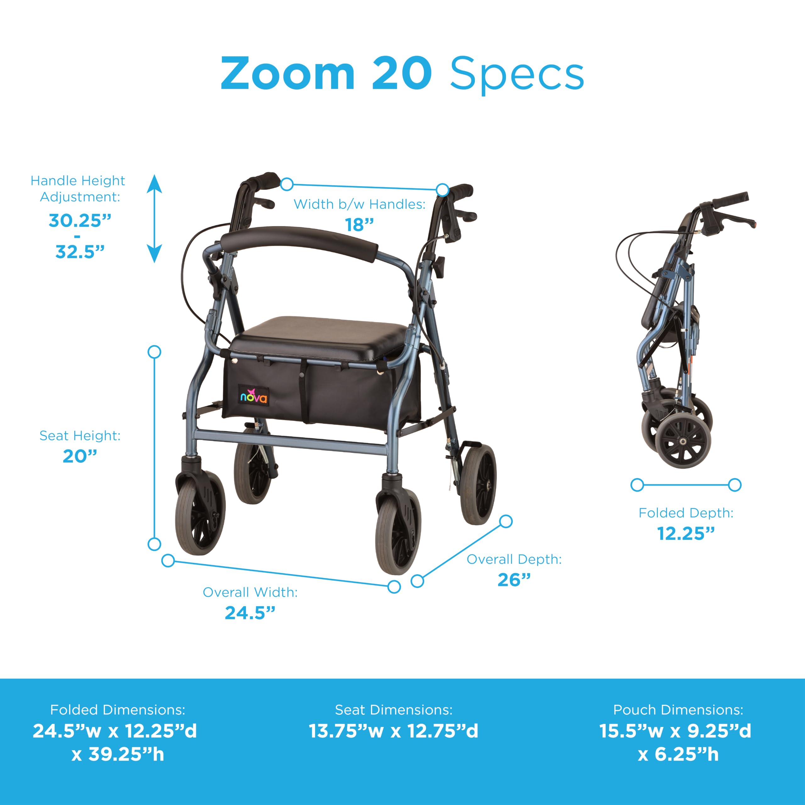 Amazon.com: NOVA Zoom 20 Rollator Walker for Seniors, Rolling