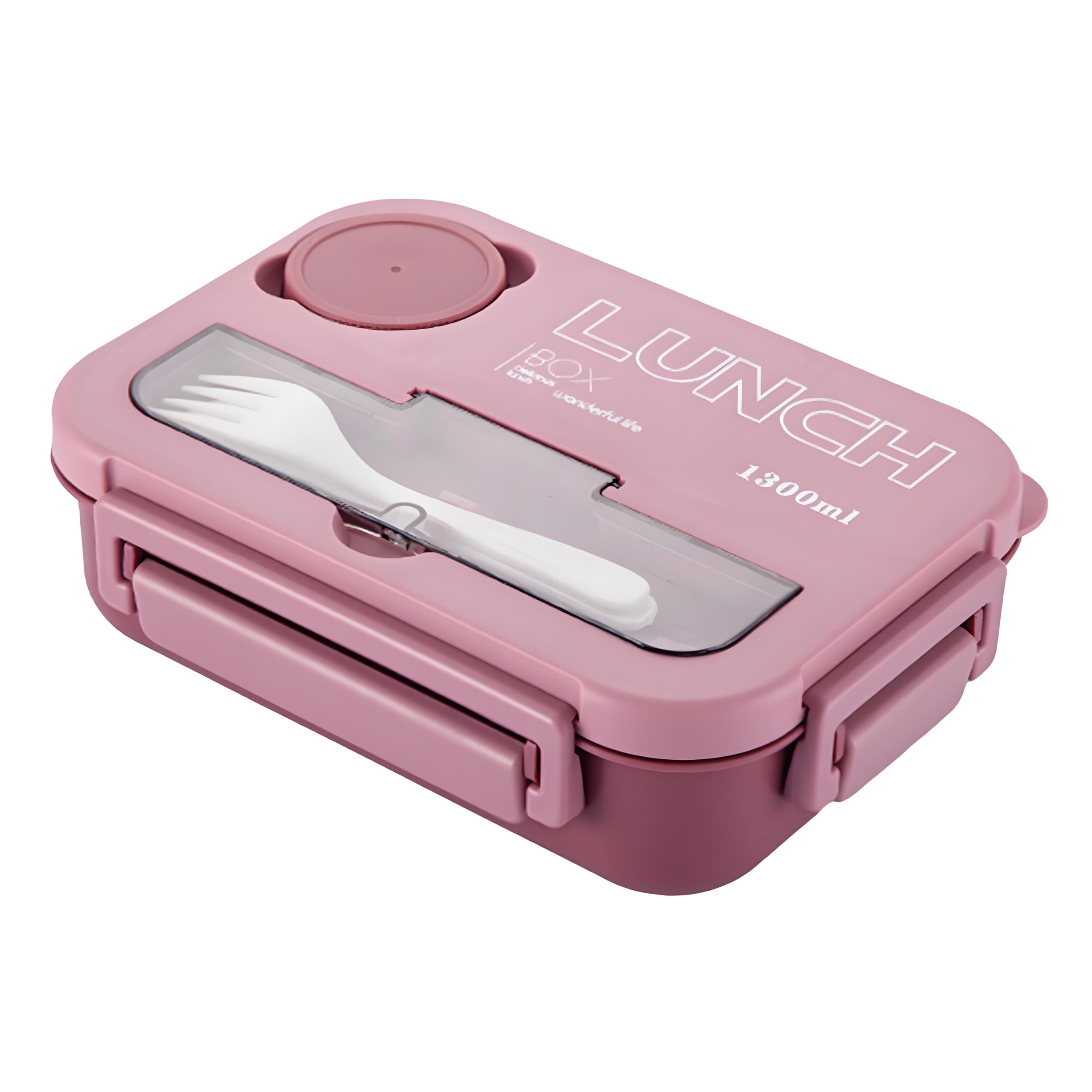 UAVAUI Lunch Box, 1300ML Bento Boxes with Salad Dressing Containers for Kids Adult, Leak-Proof Lunch Box with Compartments for School Kindergarten Office Travel, Microwaveable Safe (Pink)