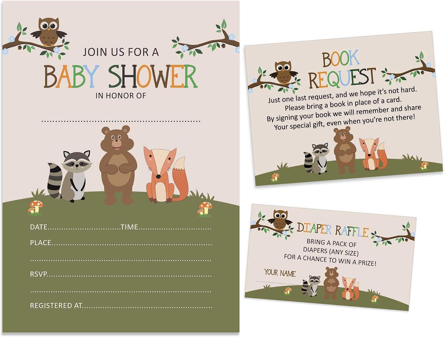 Set of 30 Jungle Animals Baby Shower Invitations-Diaper Raffle Tickets and Baby Shower Book Request Cards Gender Neutral Invites Its A Boy Its A Girl