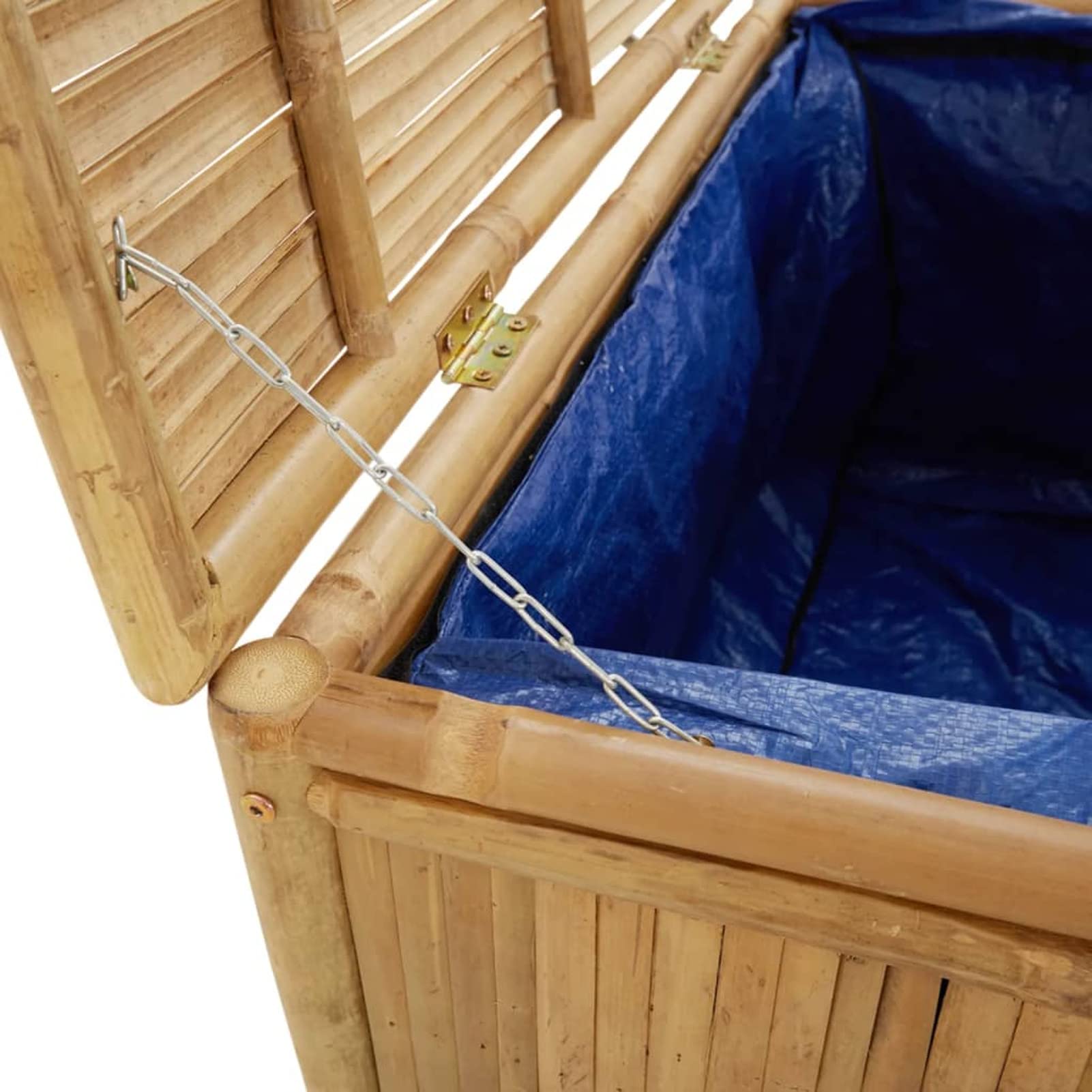 IKAYAA Baúl de Jardín, Arcón Exterior de Bambú, Caja de Almacenamiento con Bolsa Interior Resistente al Agua, Organizador Herramientas, 110 x 52 x 55 cm