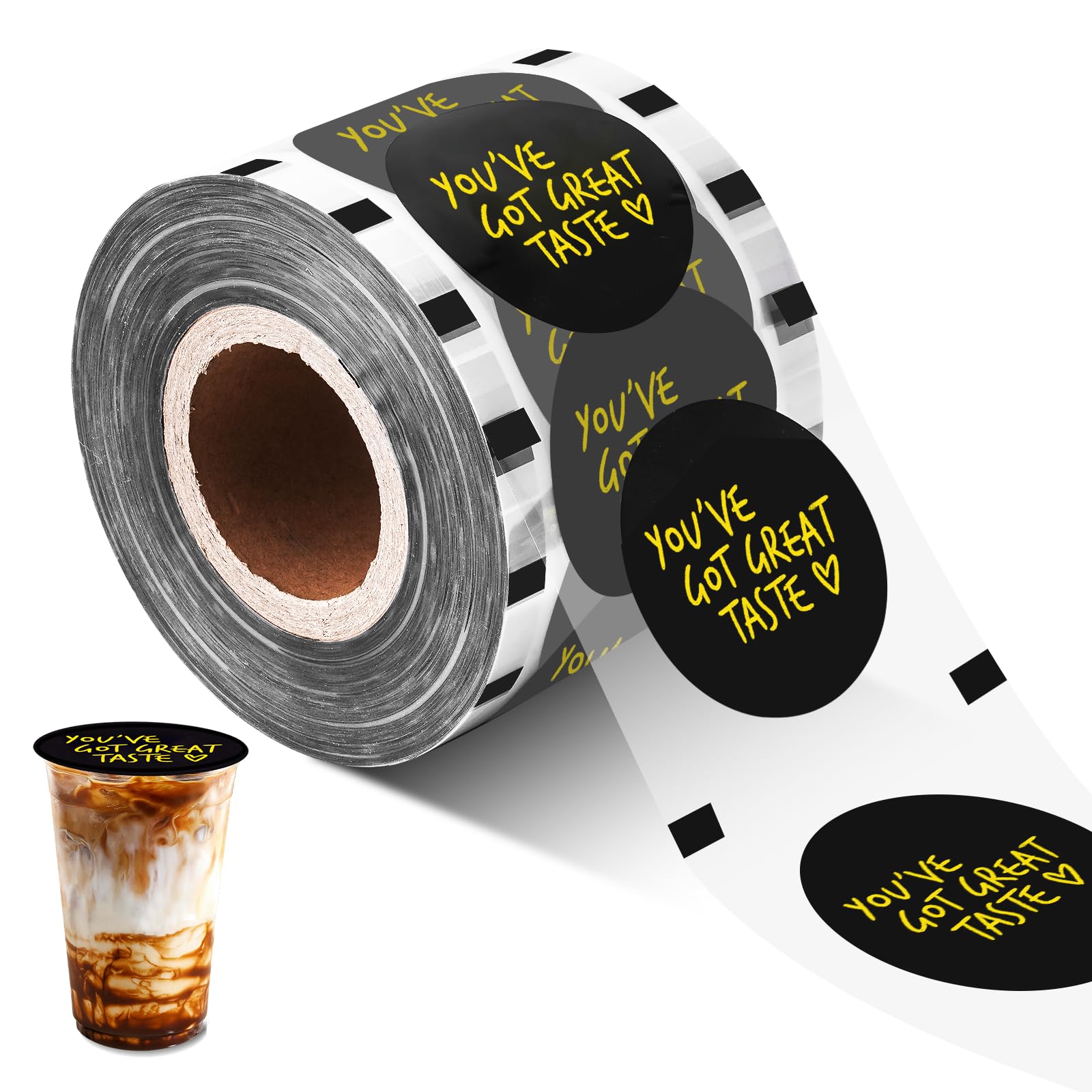 MXBAOHENG 3000pcs Bubble Tea Sealing Film Cup Sealer Film for PP Plastic Cup Φ 90 mm (3.54'')-95mm(3.74'') (Black Letter)