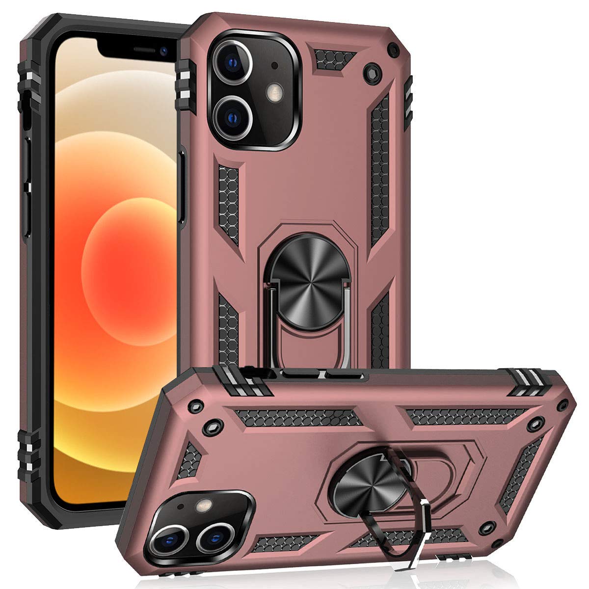 ADDIT Phone Case for iPhone 12/iPhone 12 Pro, [ Military Grade ] 15ft. Drop d Protective Case with Magnetic Car Mount Ring Holder Stand Cover for iPhone 12/iPhone 12 Pro 6.1" - Rose Gold