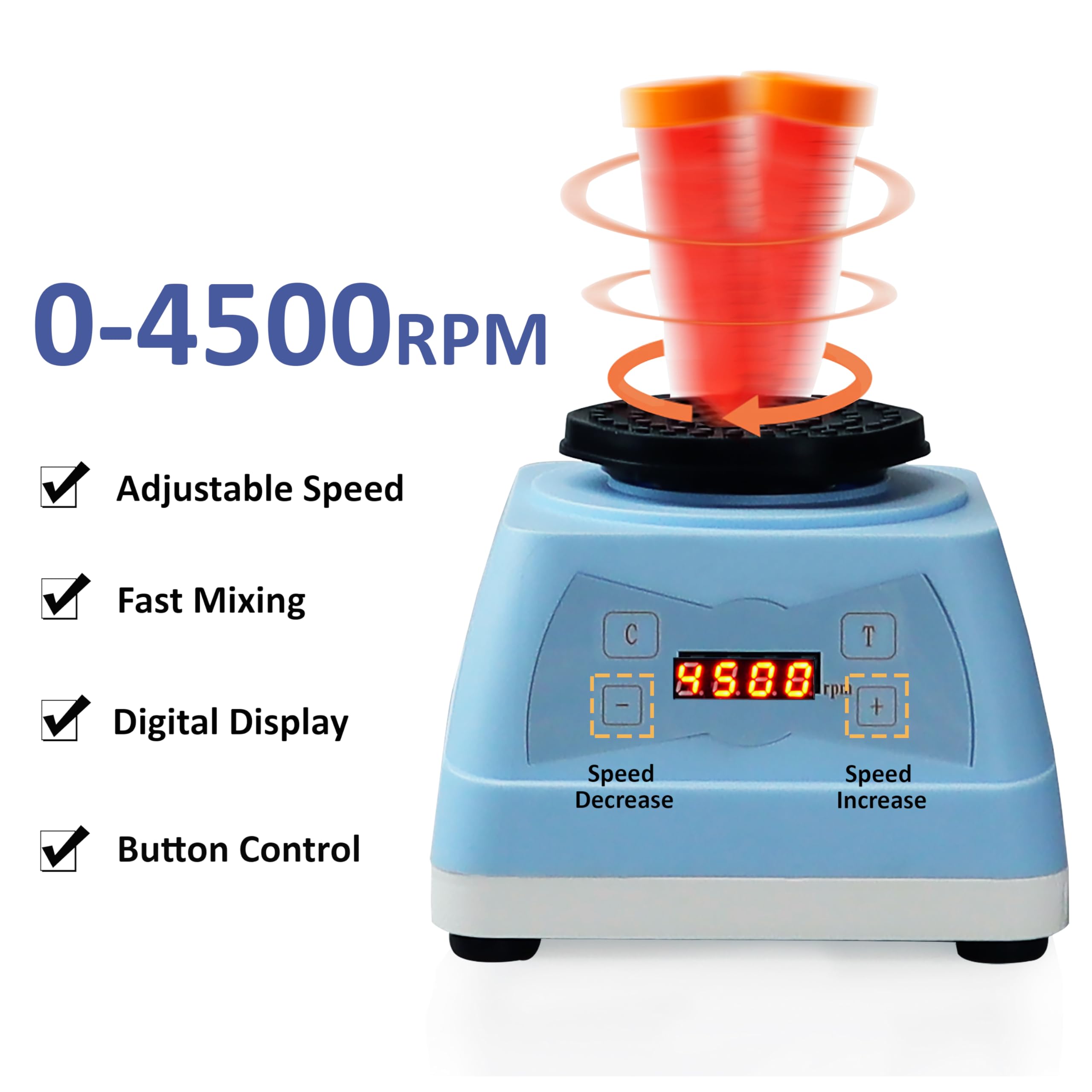 VS-VM100 Vortex Mixer, 0~4500rpm, display digitale, vortice da laboratorio per provette e provette centrifughe