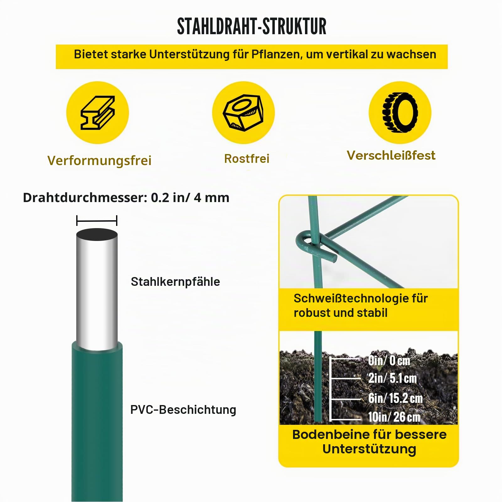 Tomatenkäfige, 37 x 37 x 100 cm, 6er-Set quadratische Pflanzenstützkäfige, robuste, grüne Tomatentürme aus PVC-beschichtetem Stahl zum Klettern von Gemüse, Pflanzen, Blumen und Früchten
