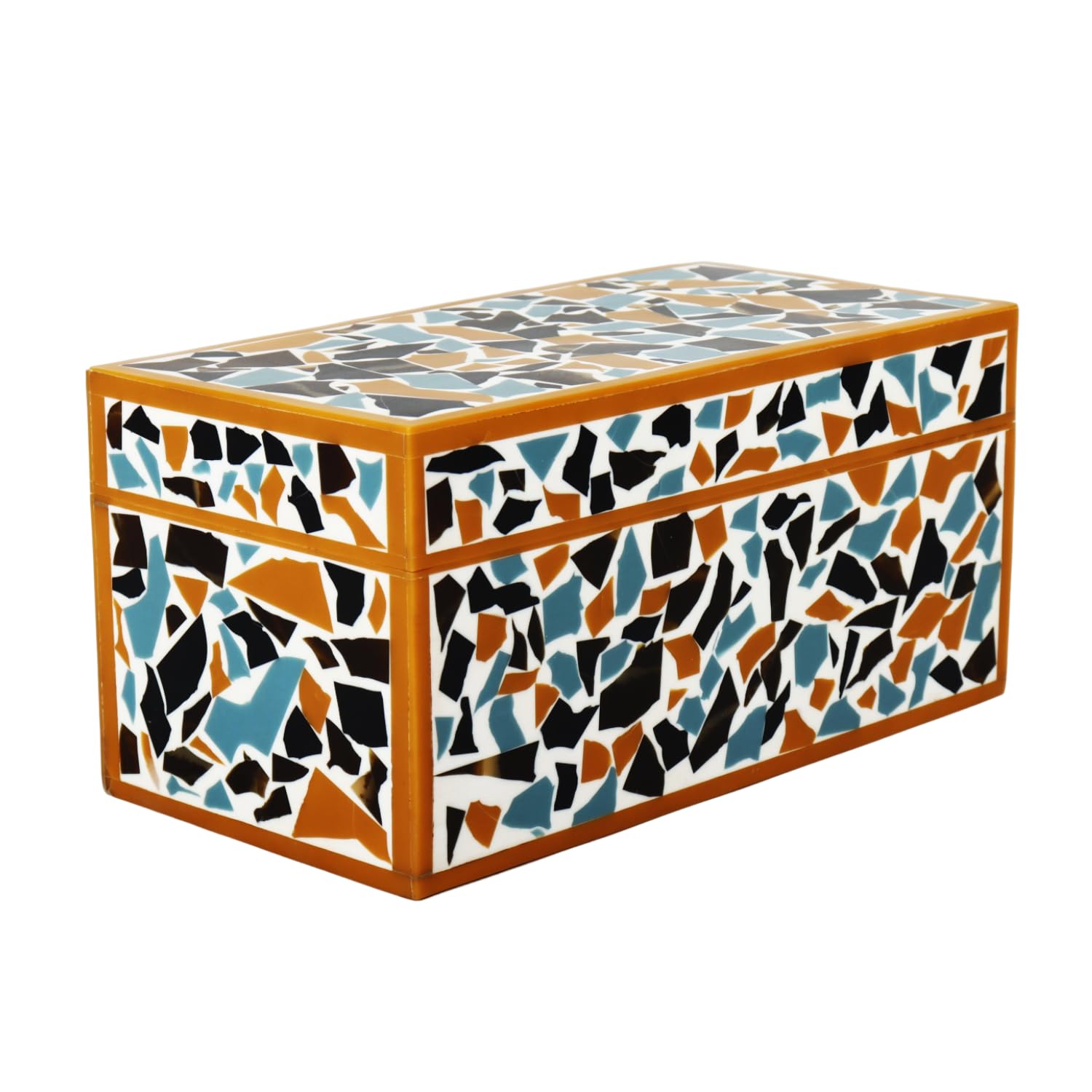 Handicrafts Home Handmade Mosaic Collection Decorative Jewelry Box Organizer – Keepsakes, Trinkets, and Home Decor – Antique Coffee Table Storage, Memory Box, Farmhouse Style Decor Gold, 10x5x5