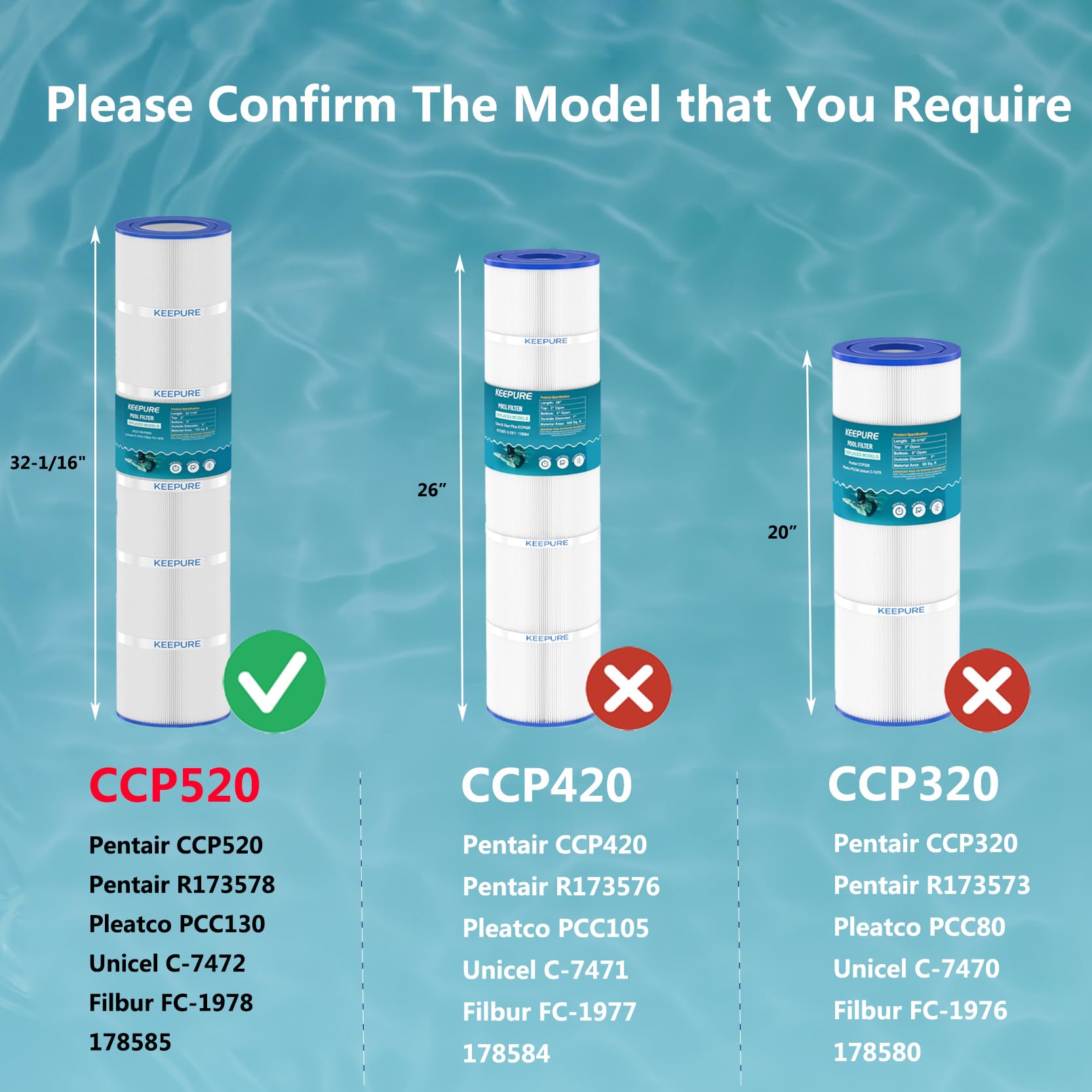 PCC130 Lot de 4 filtres de piscine de rechange pour CCP520, R173578, PCC130, C-7472, FC-1978, FC-6475, Clear Plus 520, 817-0131, 178585